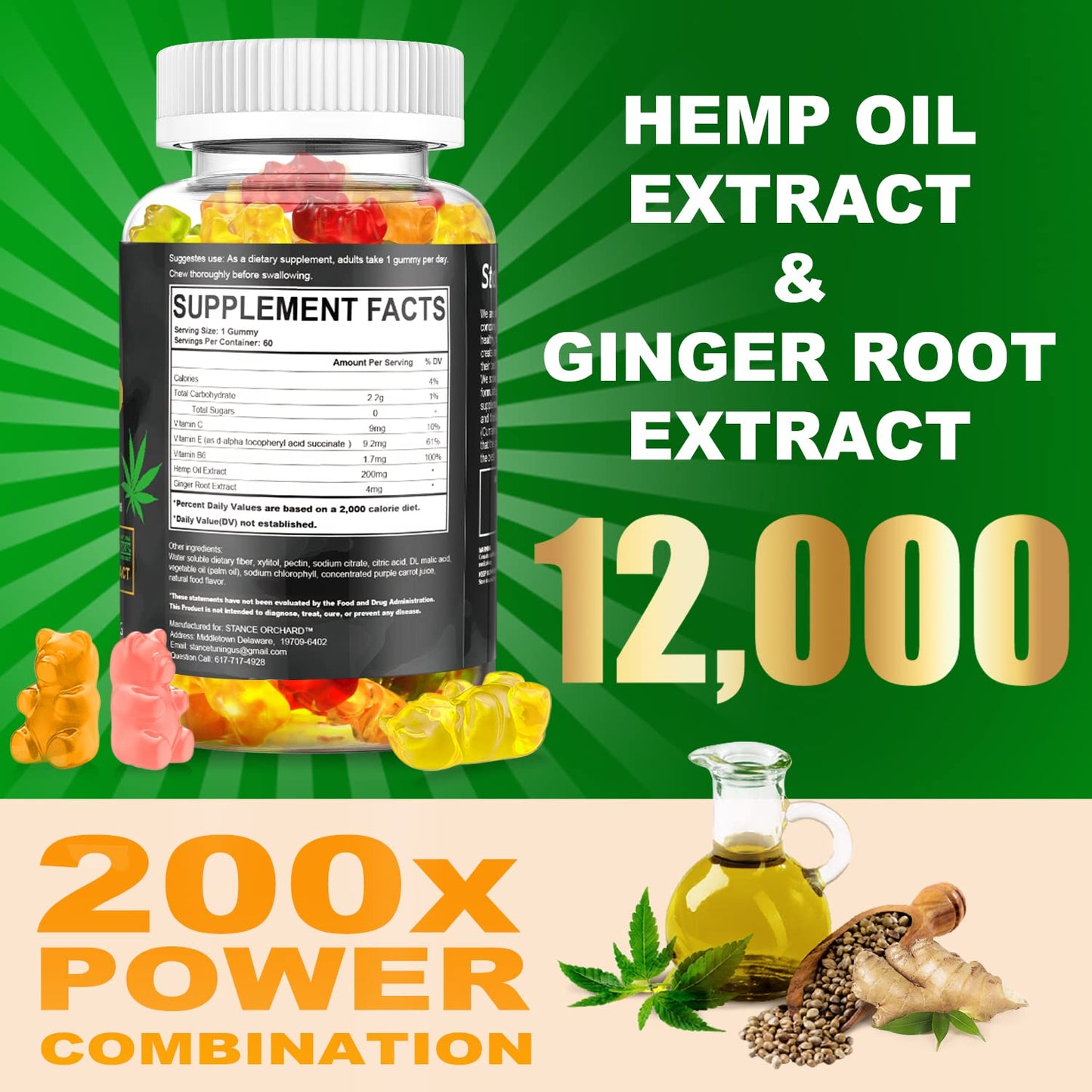 STANCES ORCHARD Hemp Gummies Advanced Extra Strength 60 Count