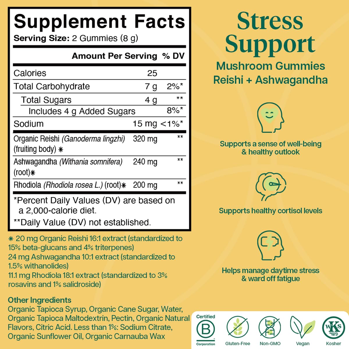 Charlotte's Web Stress Support Mushroom Gummies with Reishi, Ashwagandha, Rhodiola Rosea, 30 Servings