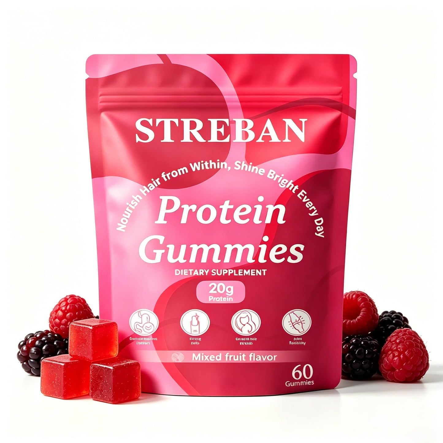 STREBAN Protein Gummies, 60 Gummies