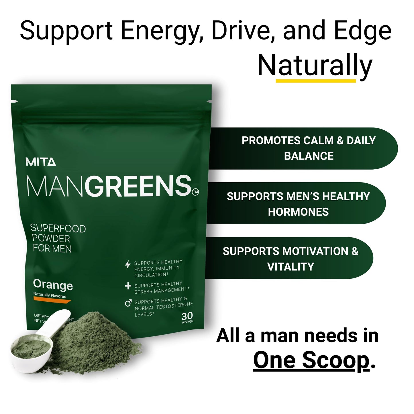 MITA Nutra Man Greens Science Based Dosed Superfood Powder for Men with Tongkat Ali & KSM-66 Ashwagandha & More, 15.87 oz