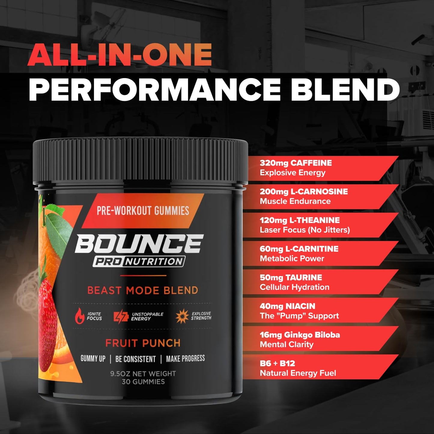 Bounce Pro Beast Mode Pre Workout Gummy 30 Count