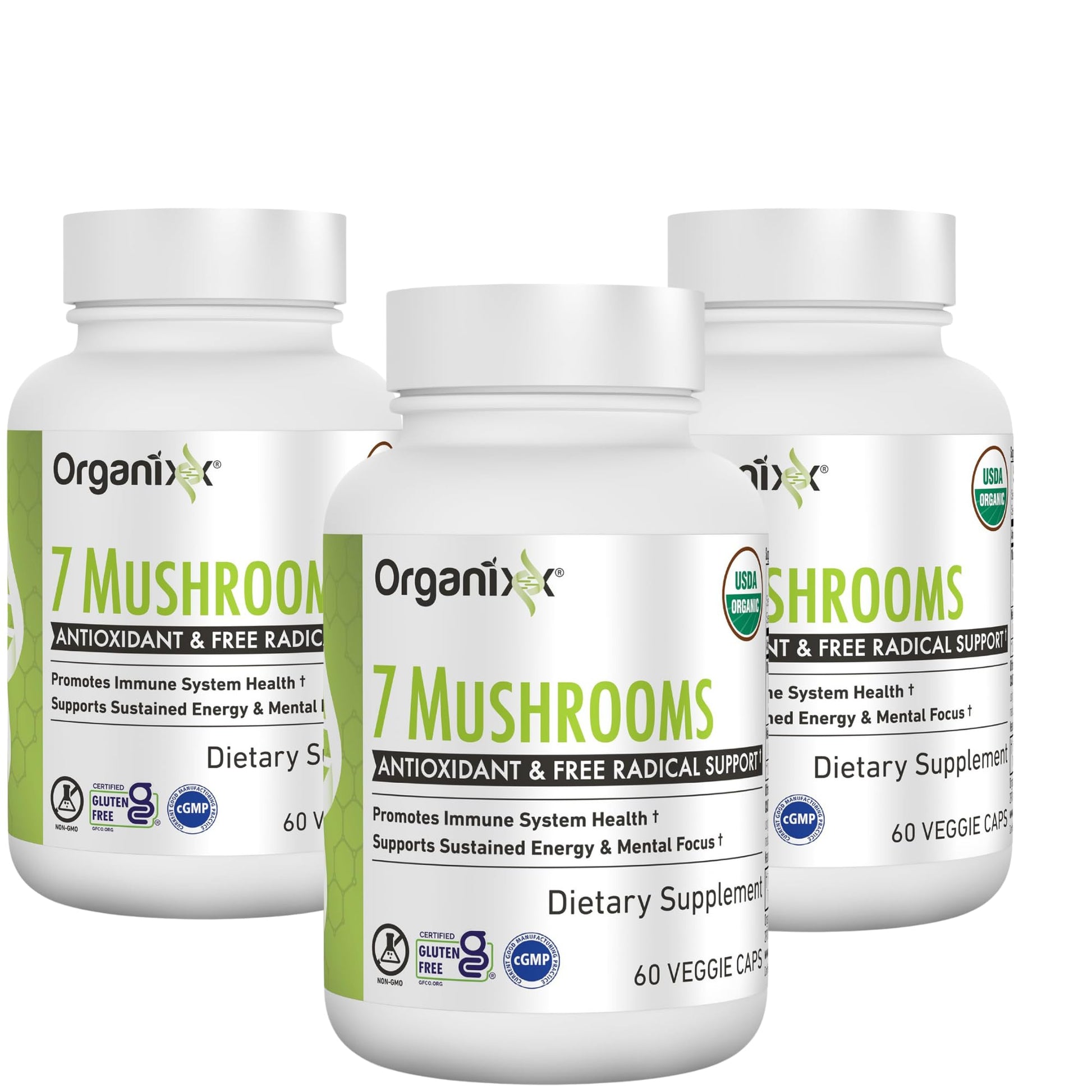 Organixx USDA Organic Mushroom Supplement, 7 Fermented Mushrooms – Lions Mane, Shiitake, Cordyceps, Turkey Tail, Reishi – for Immune & Digestion Support, 180 Capsules