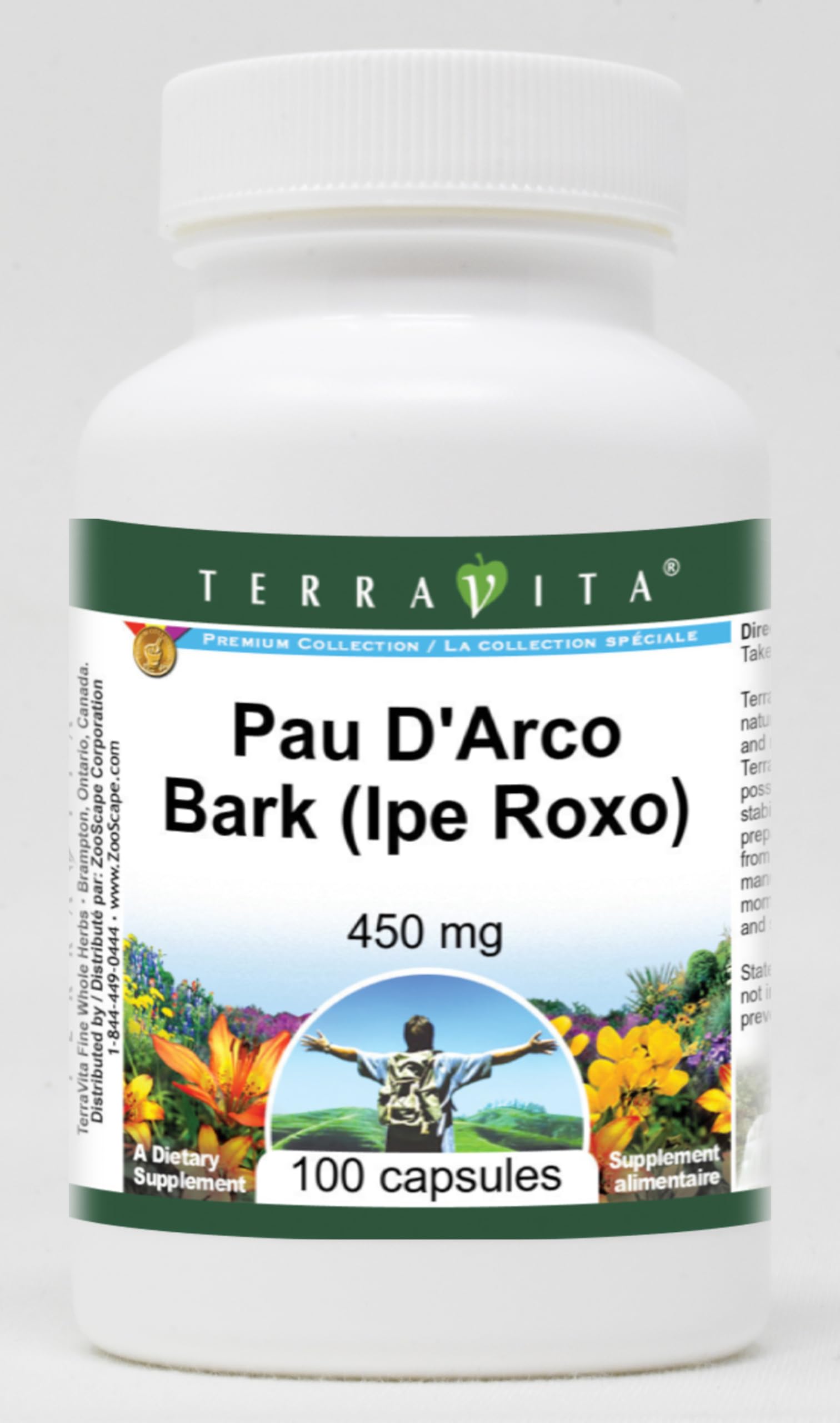Terravita Pau D'Arco Bark (Ipe Roxo) 450 mg Capsules, 100 Count