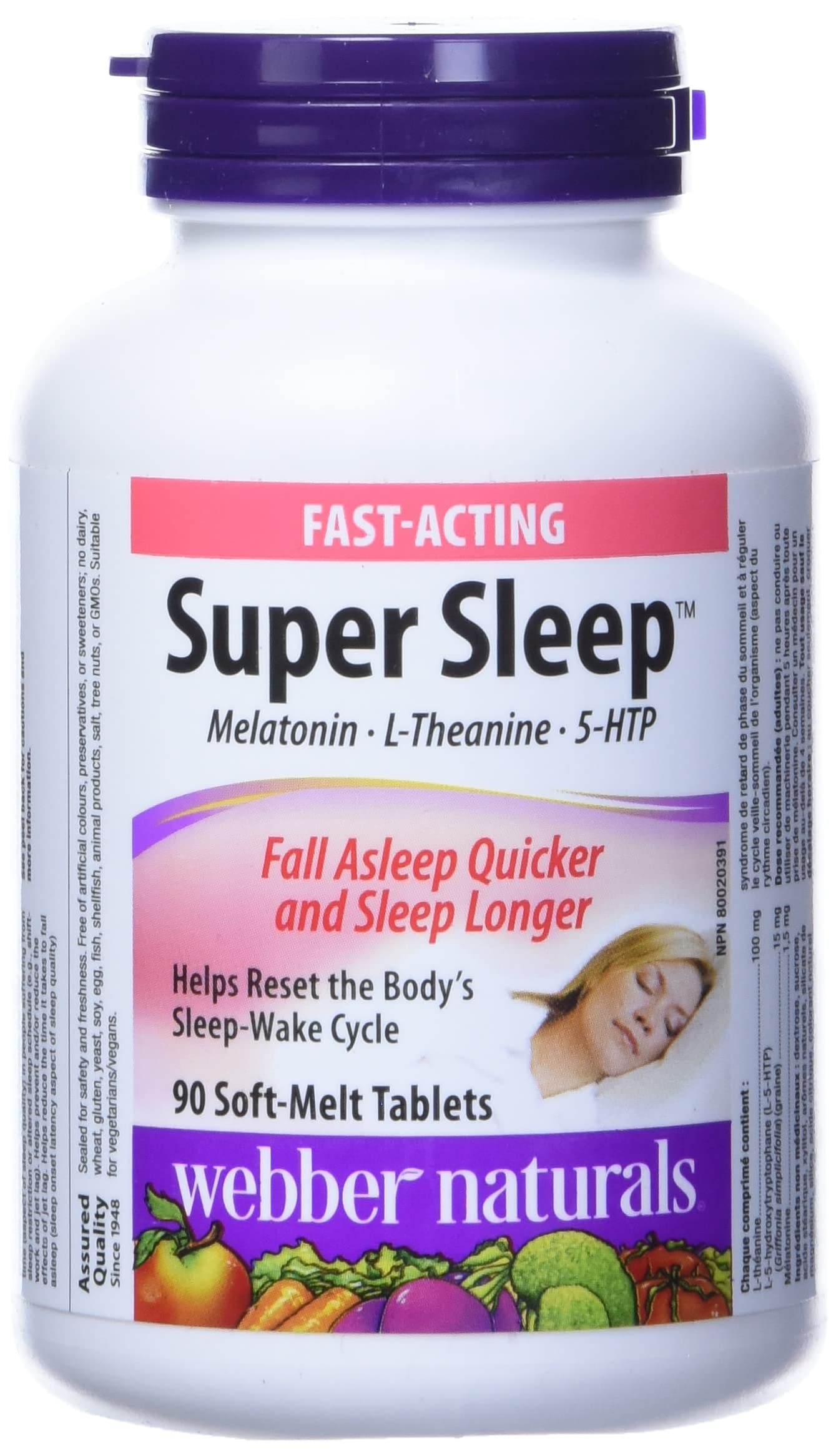 Webber Naturals Super Sleep Melatonin Plus L-Theanine & 5-HTP Soft-Melt Tablets, 90 Count