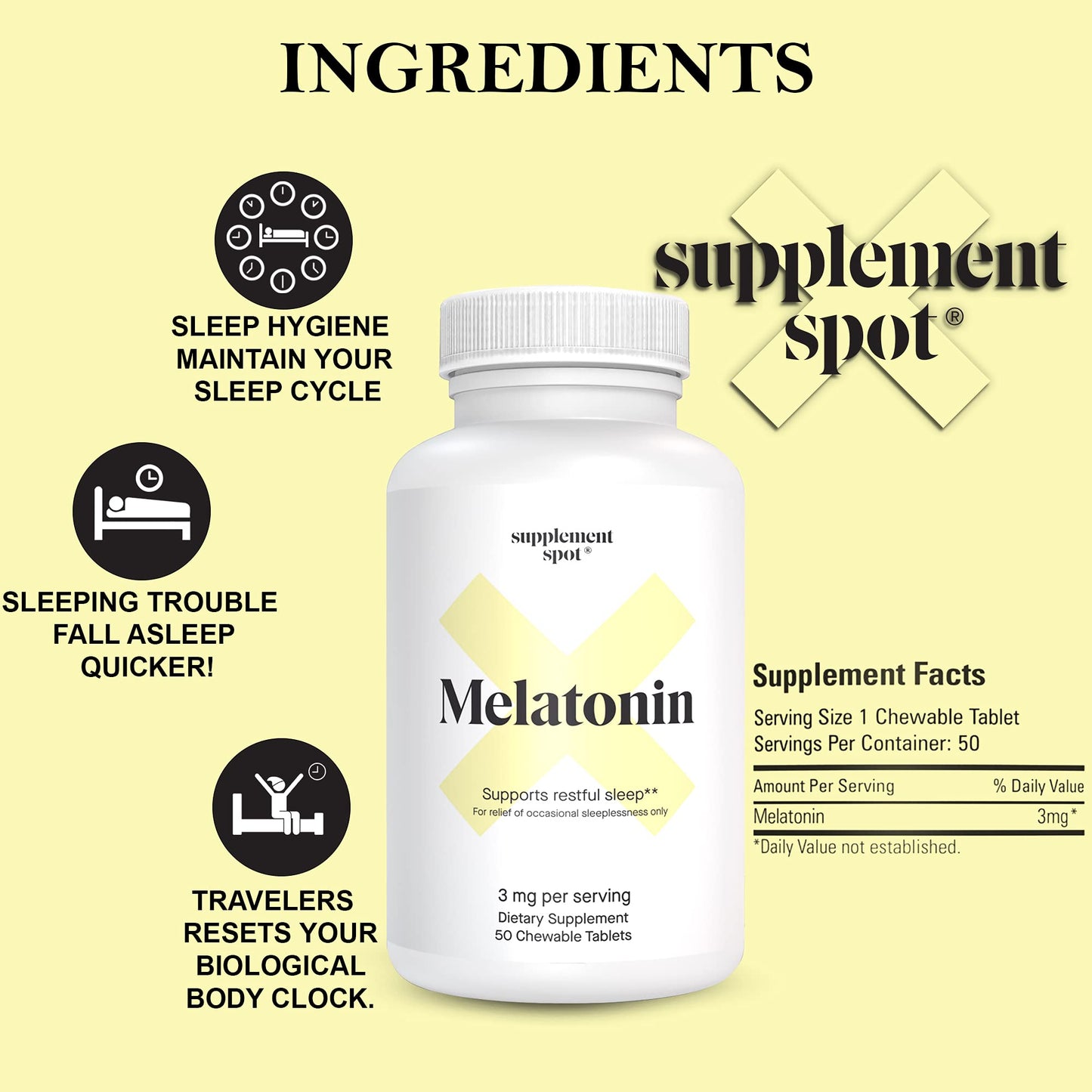 Supplement Spot Pure Melatonin 3mg Tablets, 180 Tablets