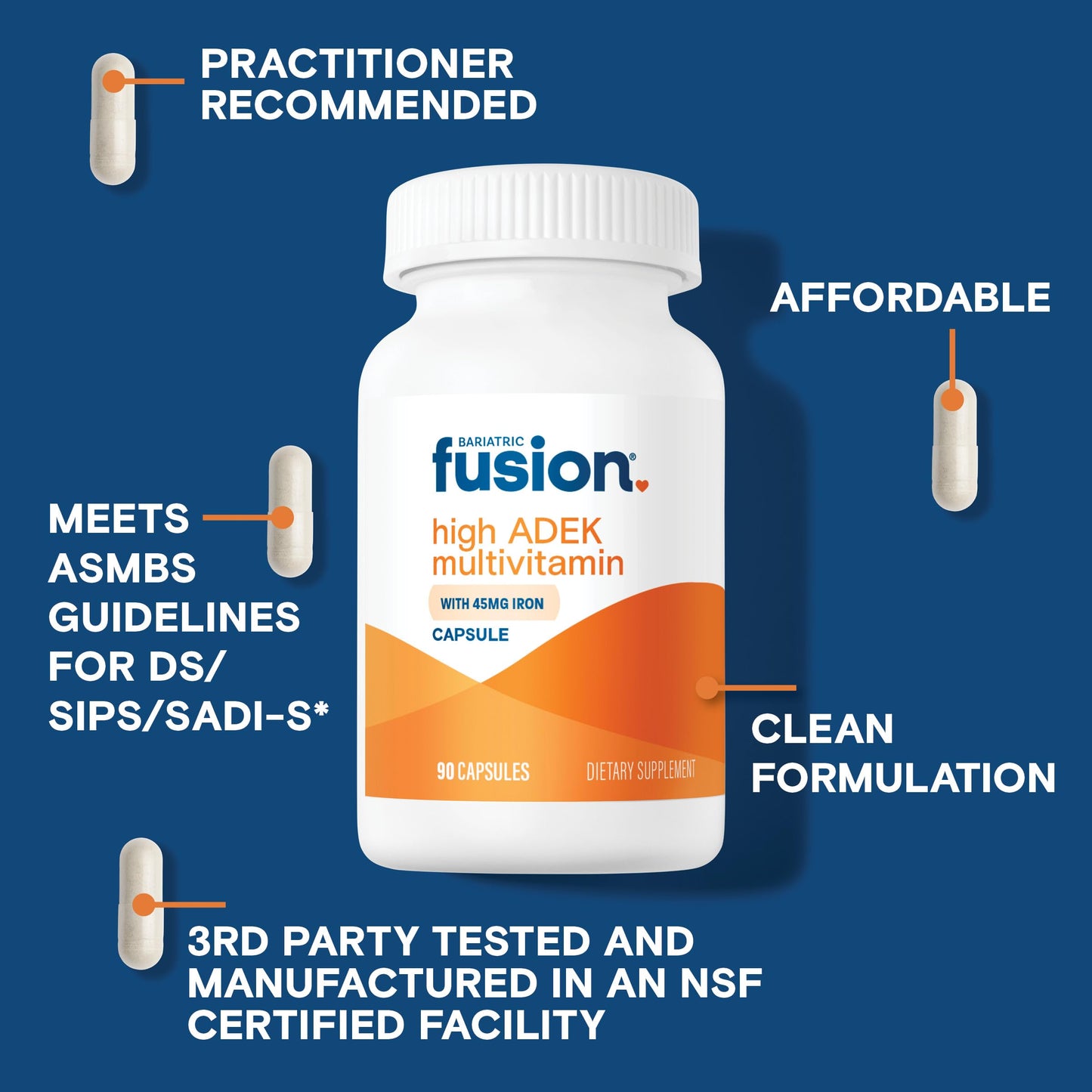 Bariatric Fusion High ADEK Multivitamin with Iron for Duodenal Switch Capsule 90 Count