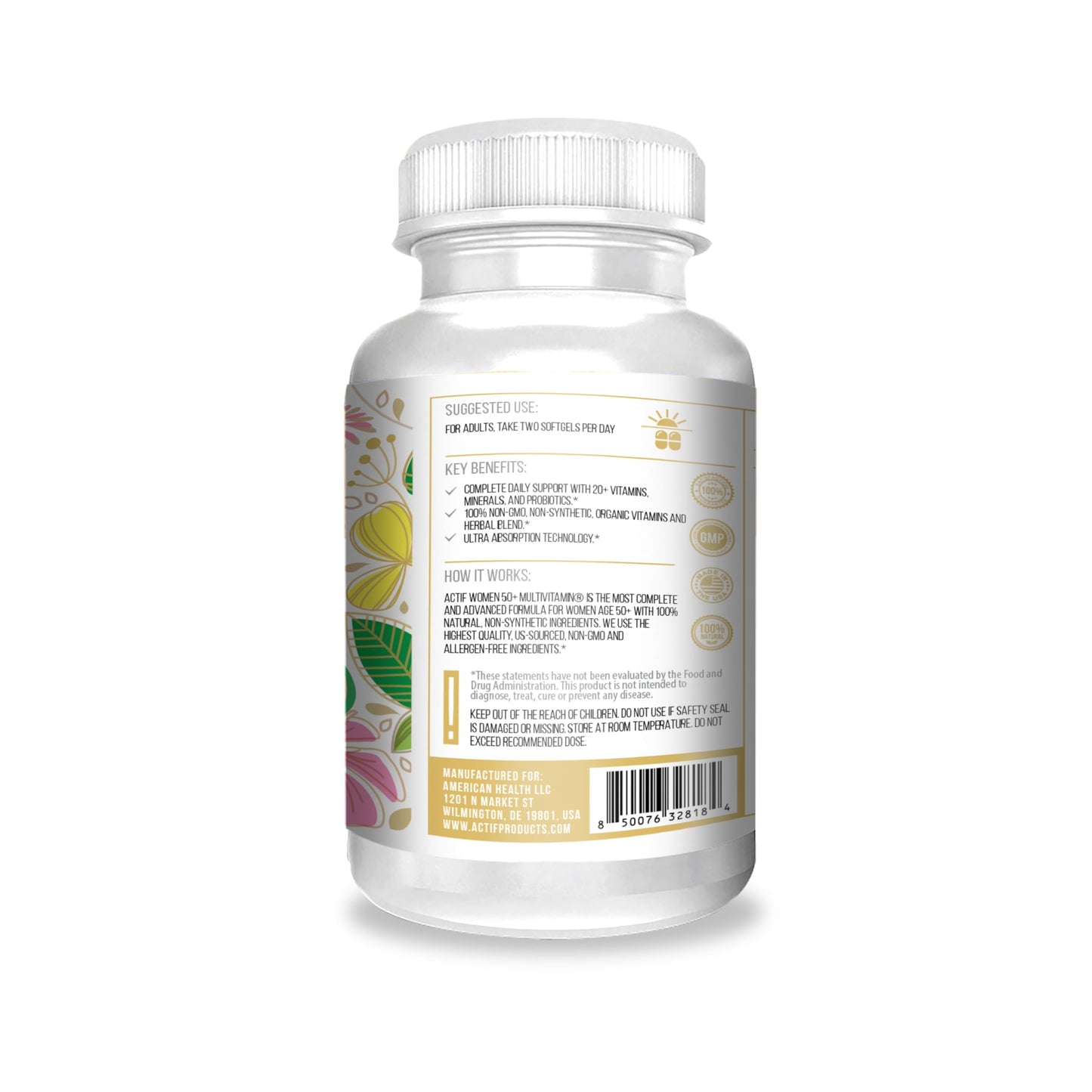 ACTIF Organic Multivitamin for Women Age 50+ with 20+ Advanced Factors and Omega-3, Non-GMO, Made in USA Softgel 1 Count
