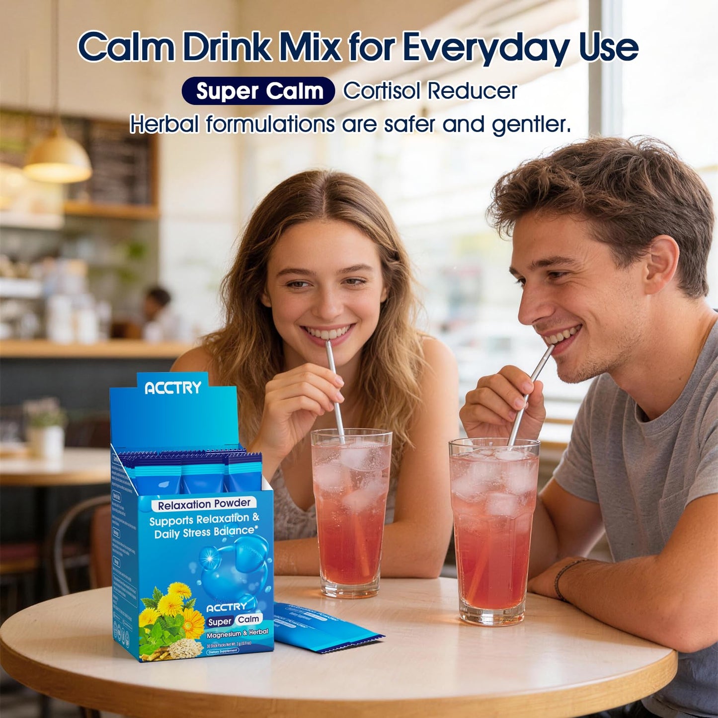 Acctry Super Calm Magnesium Complex Powder (Glycinate, Malate & Taurate) for Women and Men with Ashwagandha Root Extract, Lemon Balm, Vitamin D3 & Zinc, No Sugar, Raspberry Lemonade, 5