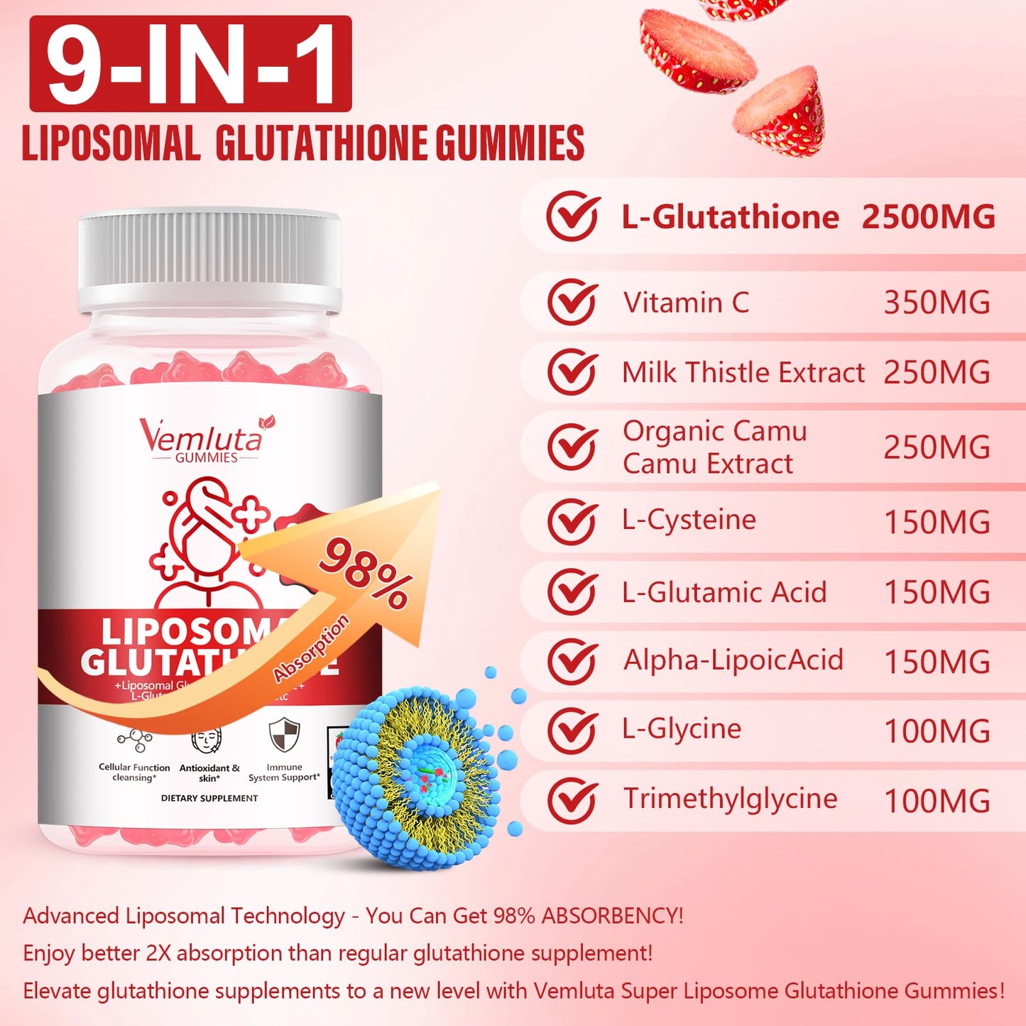 Vemluta Liposomal Glutathione Gummies, 60 Count