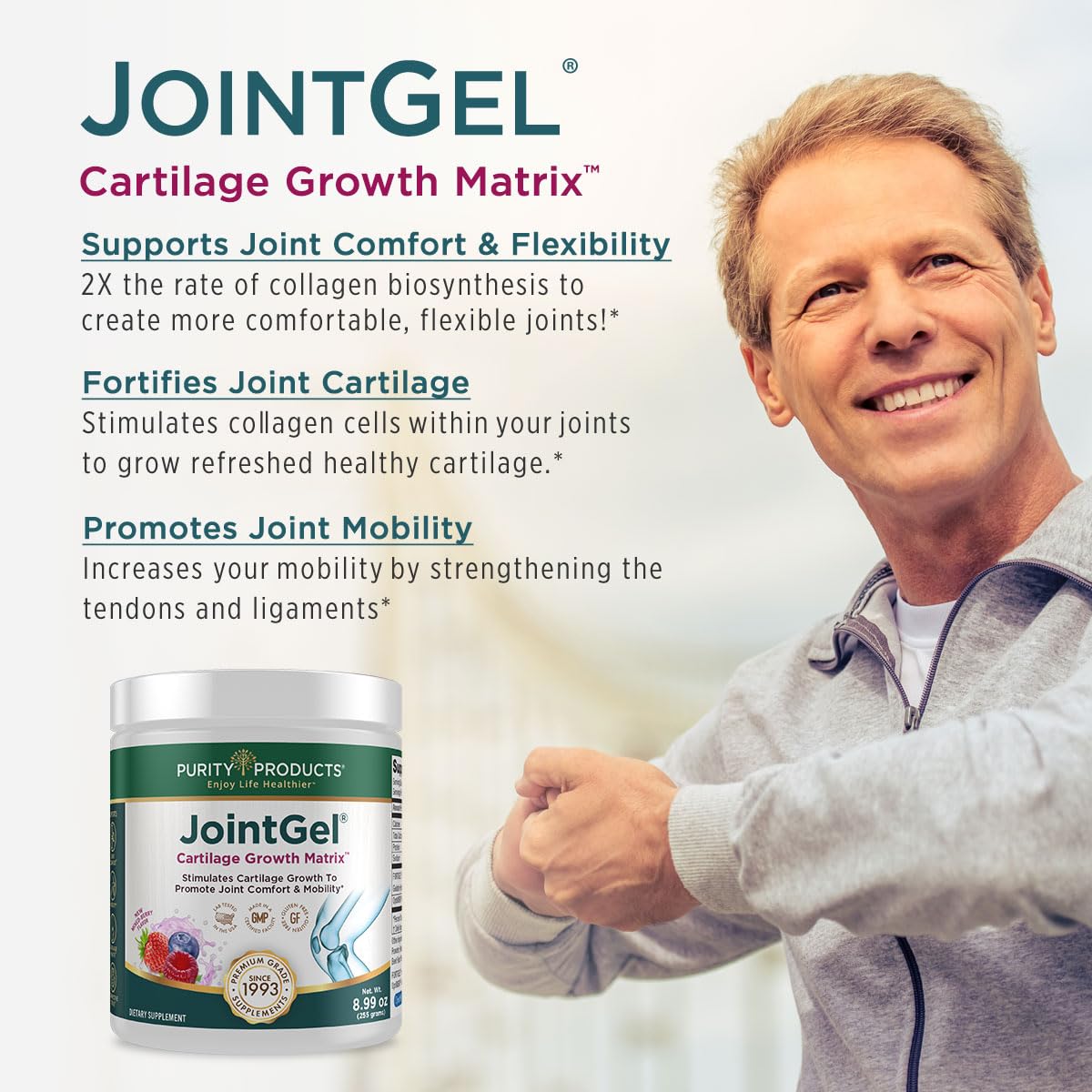 Purity Products JointGel Bioactive Collagen Peptides + MSM Powder, 3 Pack