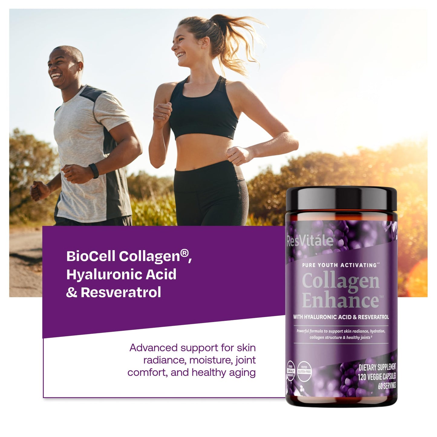 ResVitale Collagen Enhance Beauty Supplement with Hyaluronic Acid & Resveratrol Capsules, 120 Capsules