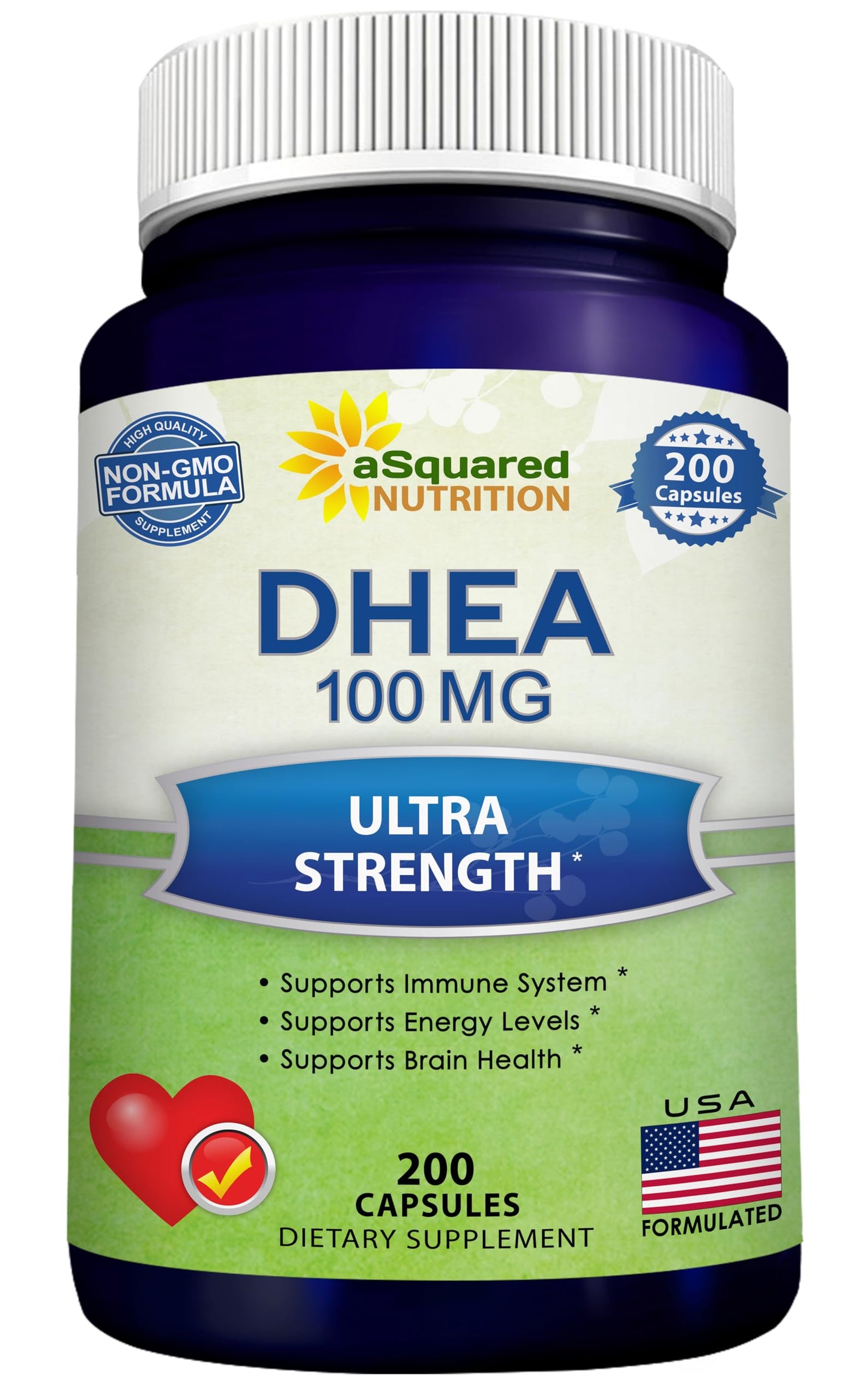 aSquared Nutrition DHEA 100mg Supplement Capsules, 200 Count
