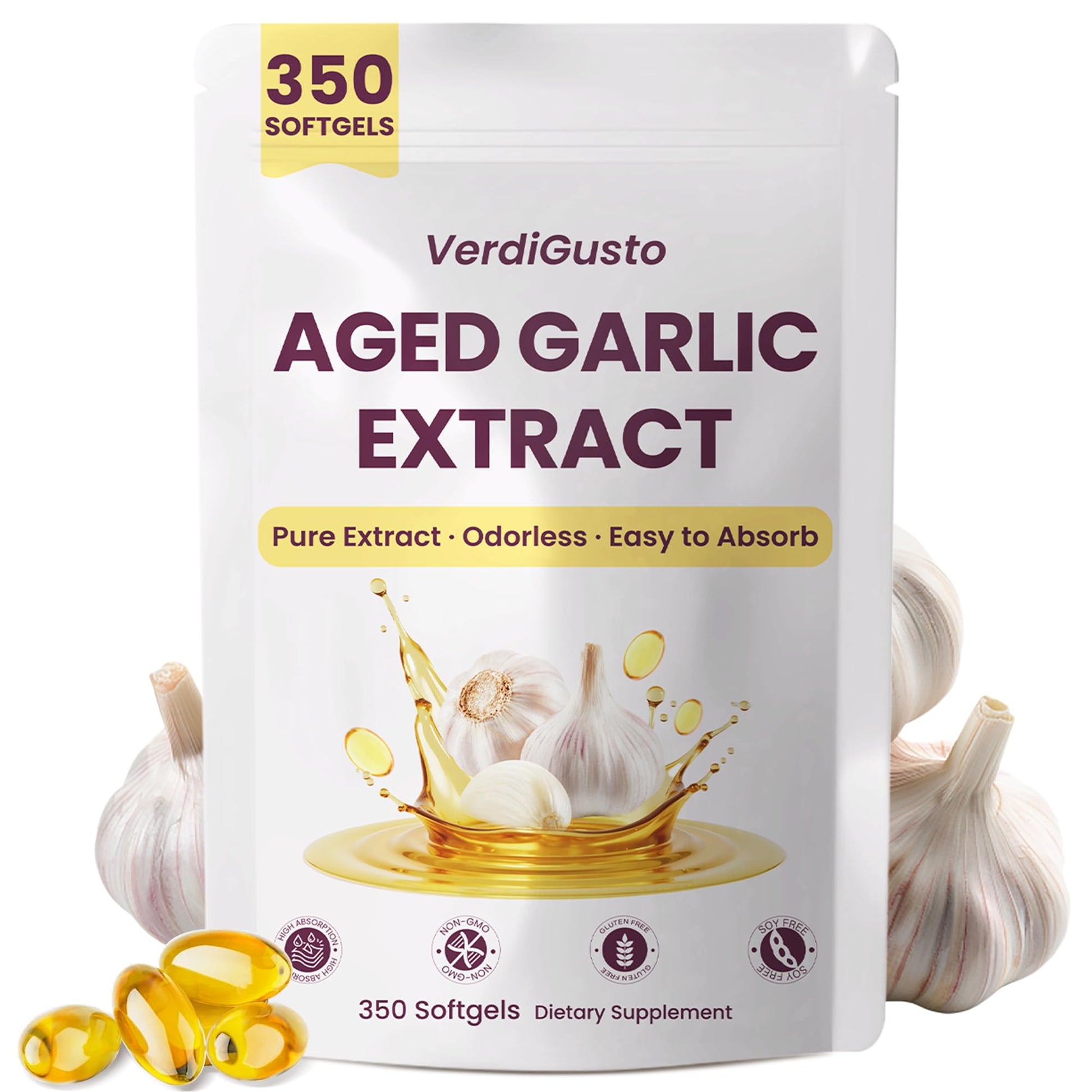 VerdiGusto Odorless Aged Garlic Extract Softgels 350 Count