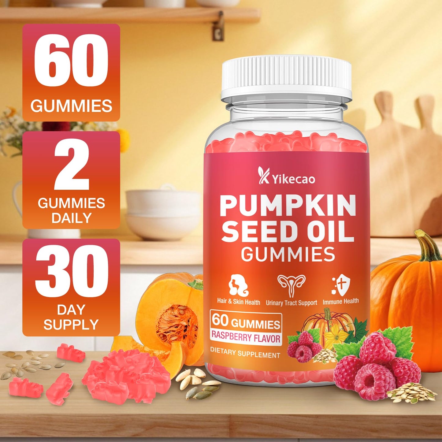 Yikecao Pumpkin Seed Oil Supplement with Saw Palmetto Gummies 60 Count