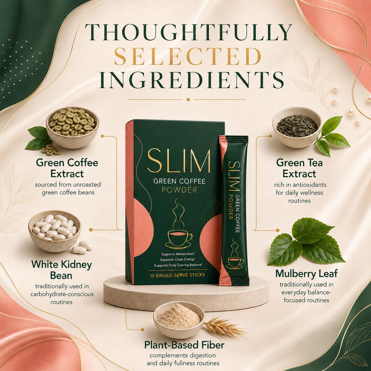 98.4% Beilingmei Slim Green Coffee Extract Boost Powder Sticks, Flavorless, 15 Count