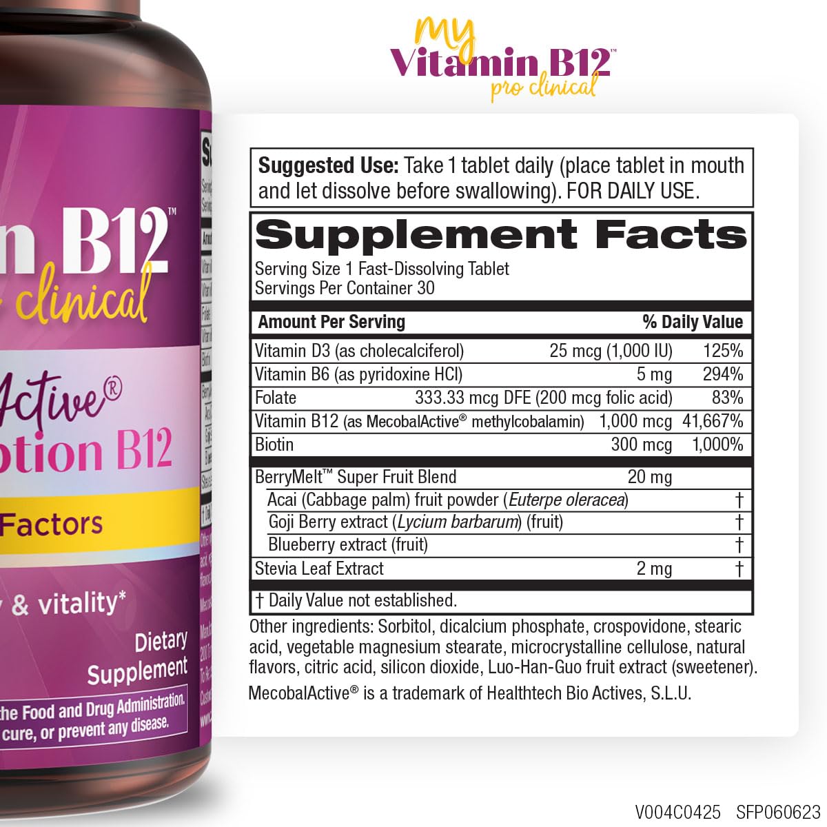 Purity Products MyVitamin B-12 ProClinical Melt Methylcobalamin B12 with B6, D3, Folic Acid, Biotin – High Absorption MecobalActive B12-30 Melting Tablets, 30 Count