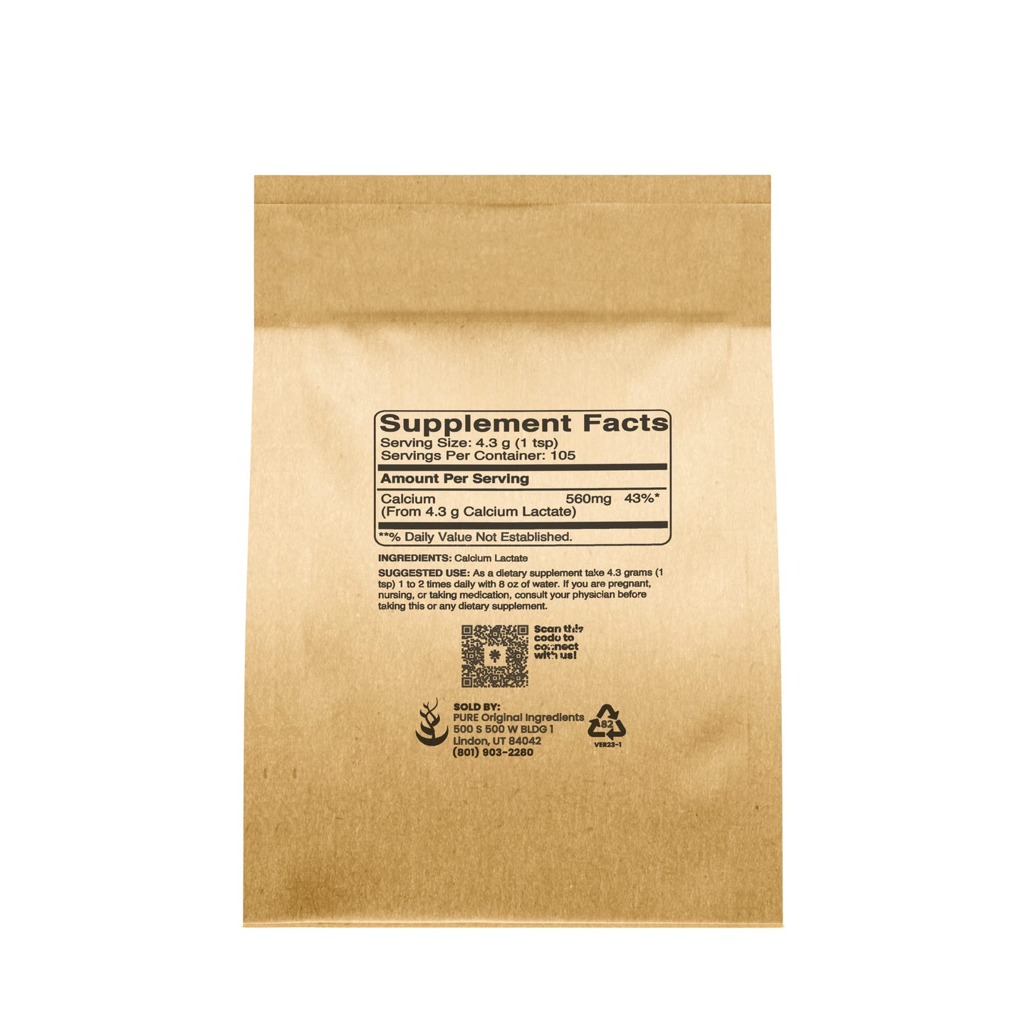 PURE ORIGINAL INGREDIENTS Calcium Lactate Powder, 16 Ounces