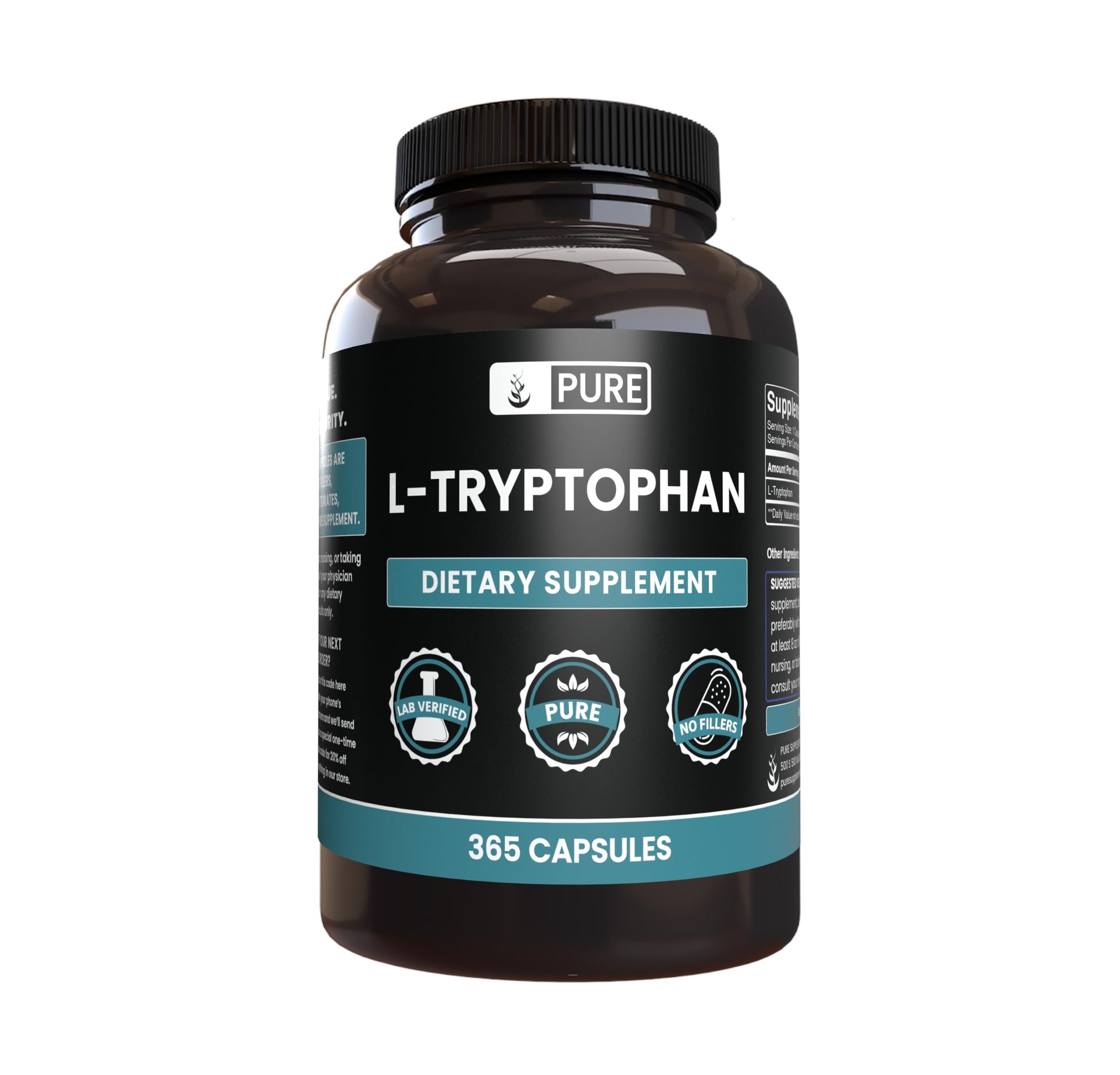 PURE ORIGINAL INGREDIENTS L-Tryptophan Capsules 365 Capsules