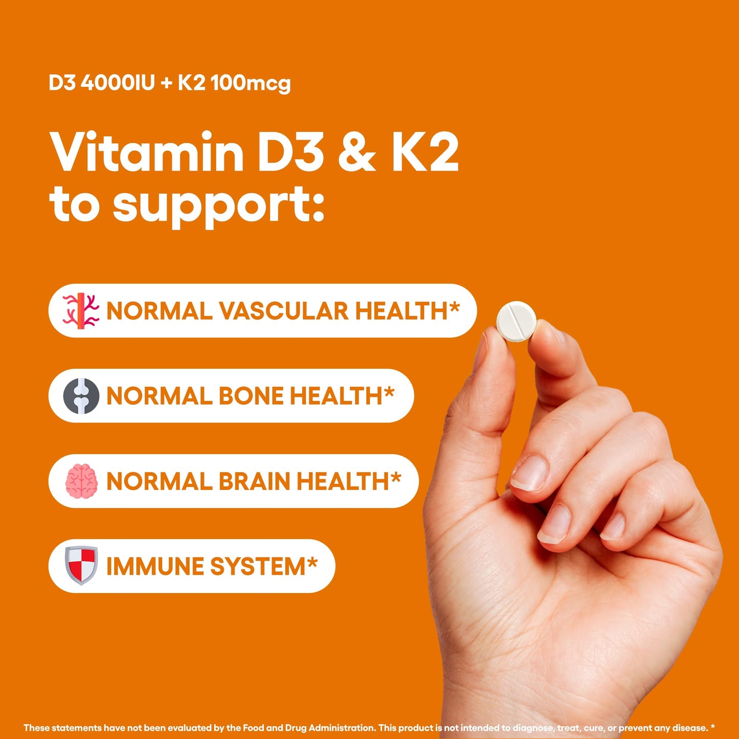 Natural Foundation Supplements Vitamin D3+K2 4000IU + 100mcg MK7 Vegetarian Tablets 240
