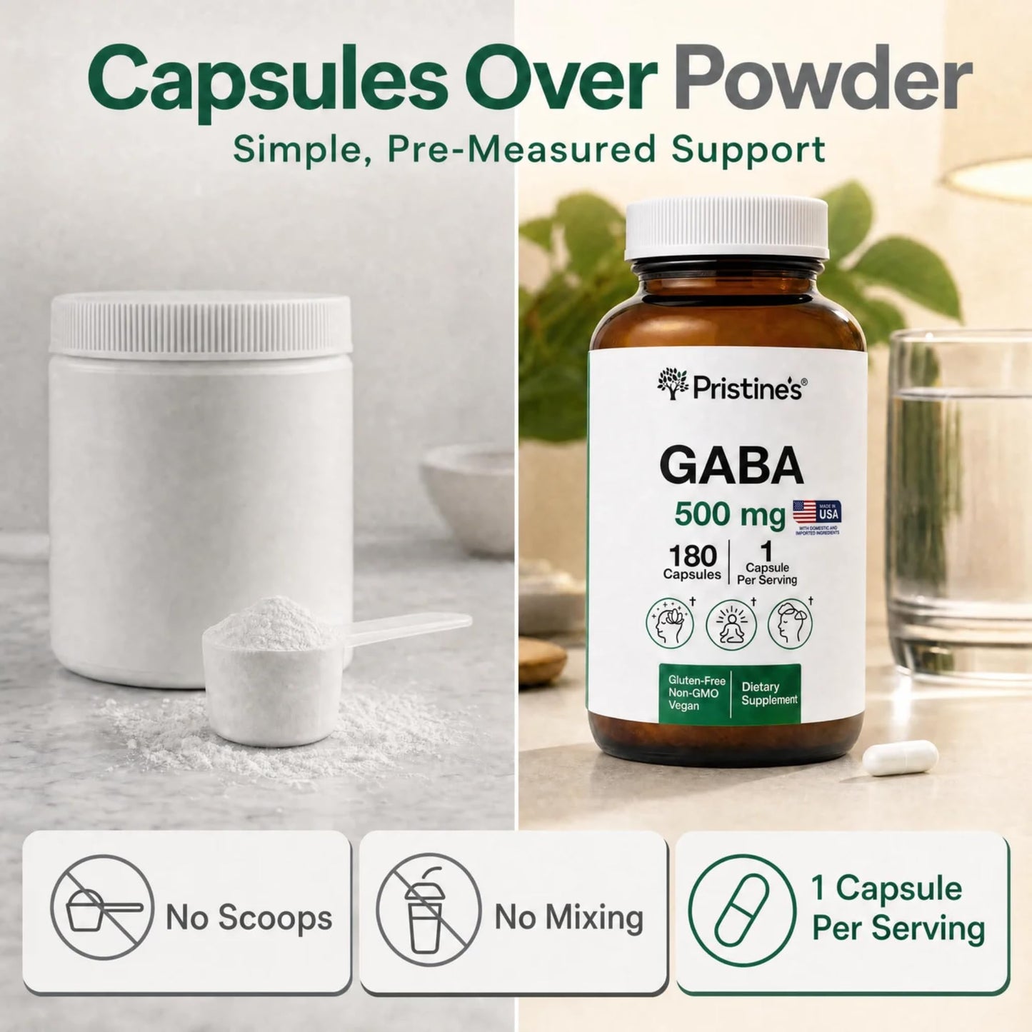 PRISTINE'S GABA 500mg Sleep Quality Support Capsules 180 Count