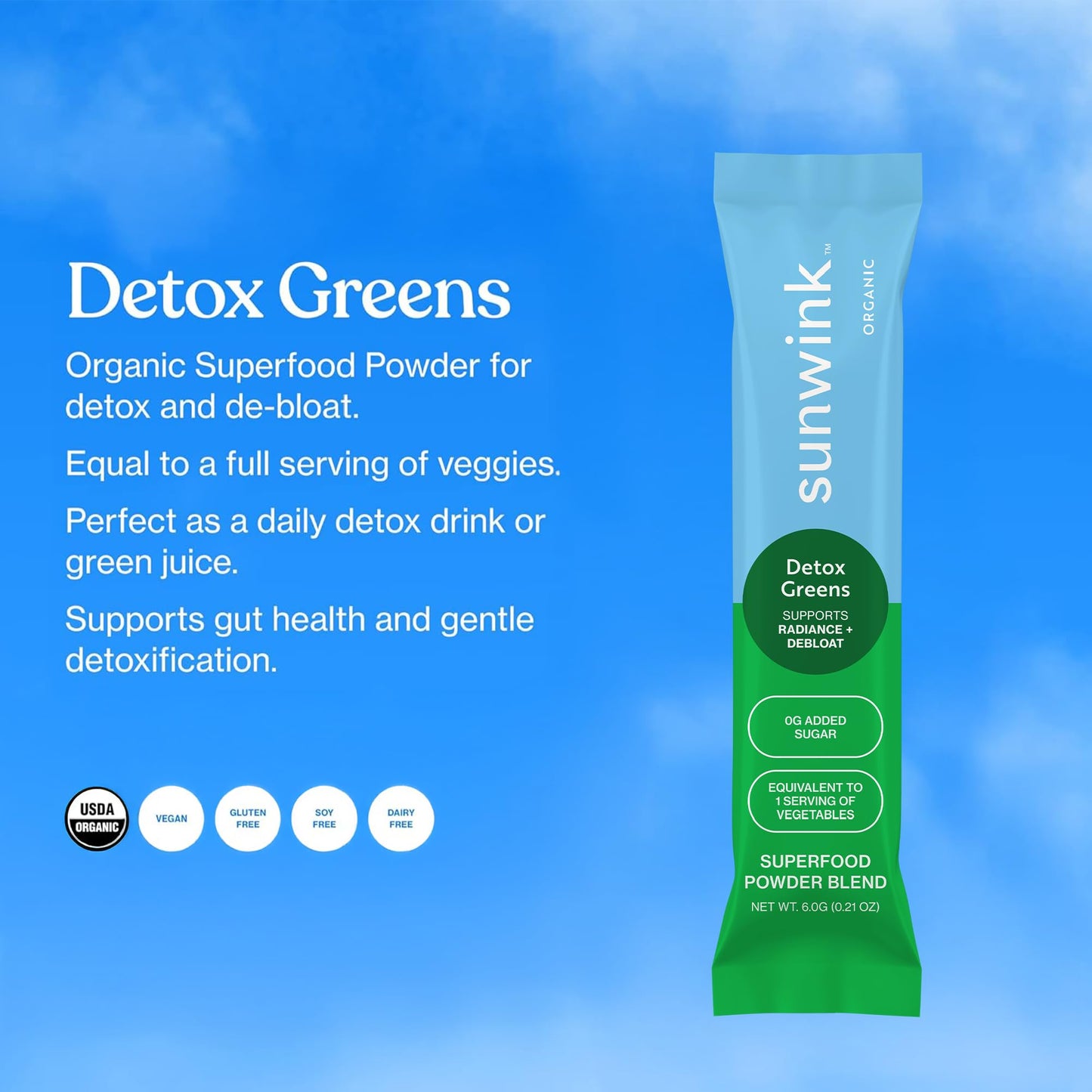 Sunwink Detox Greens Powder for Digestive Support, Plant-Based Superfoods & Adaptogens, Pack of 15