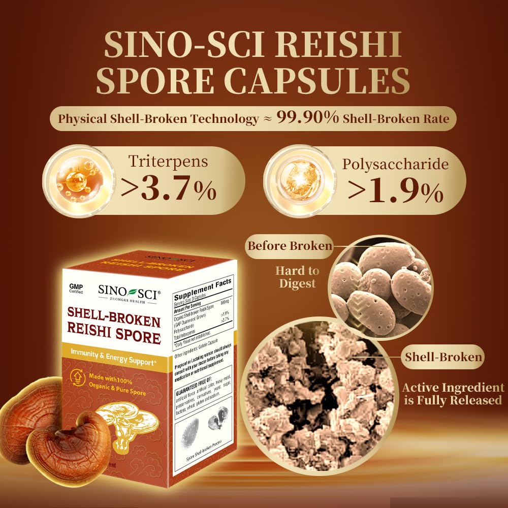 Sino-Sci Shell-Broken Reishi Mushroom Spore Supplement 100 Capsules
