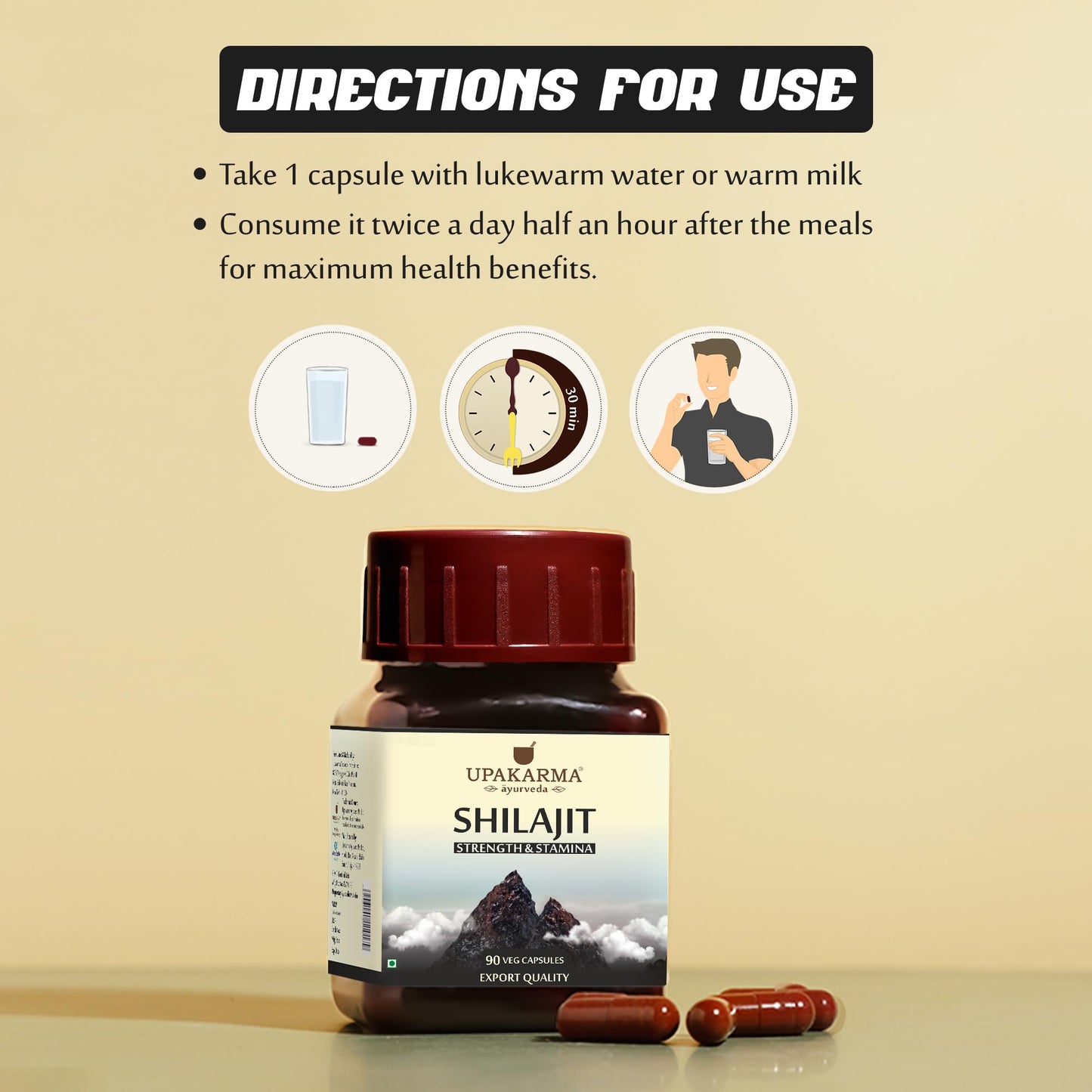 Upakarma 100% Pure Shilajit Capsules, 90 Count