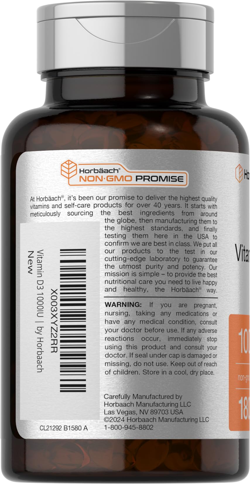 Horbäach Vitamin D3 1000IU (25mcg) Softgels, 180 Count