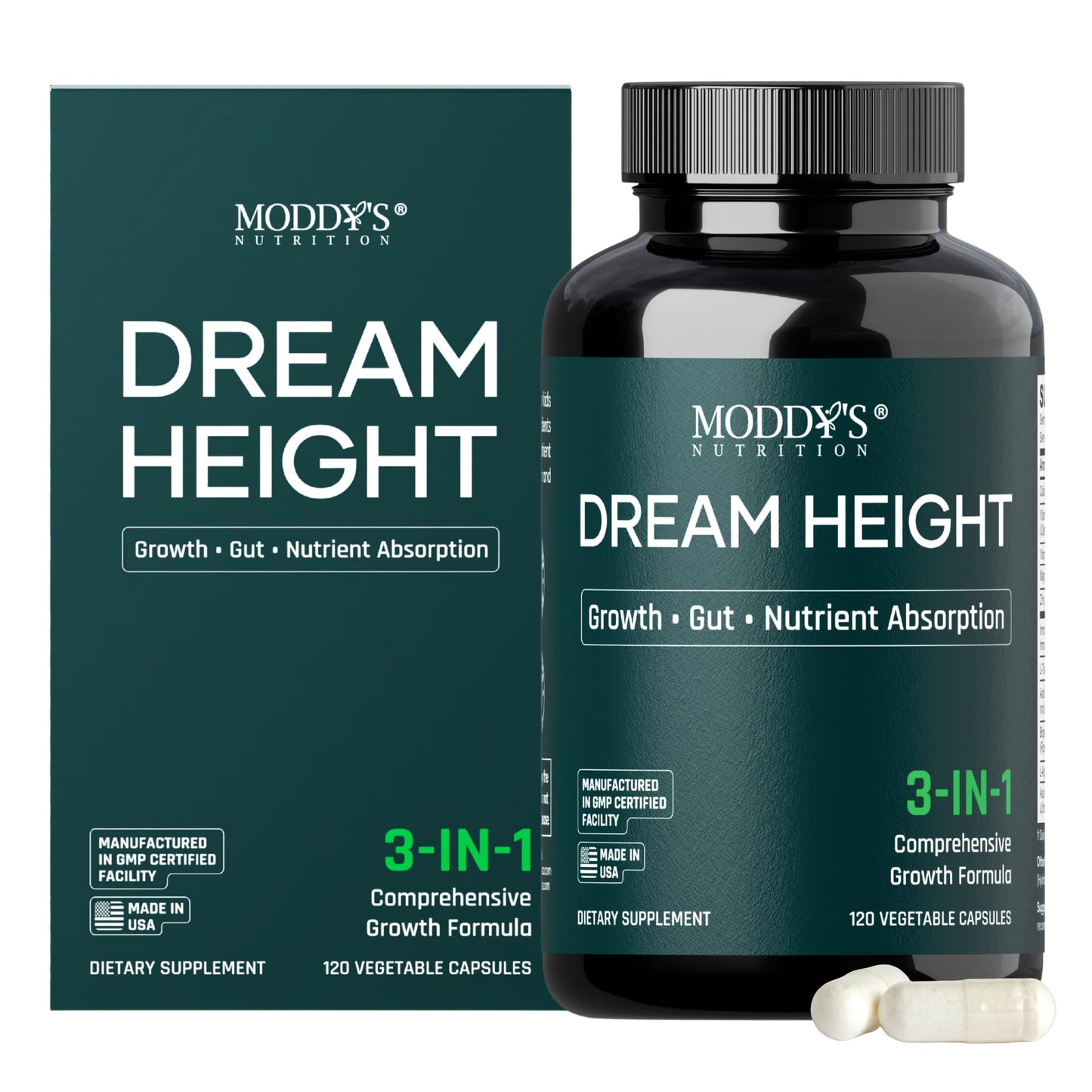 Moddy's Nutrition DreamHeight Growth Supplement for Kids & Teens, 120 Capsules