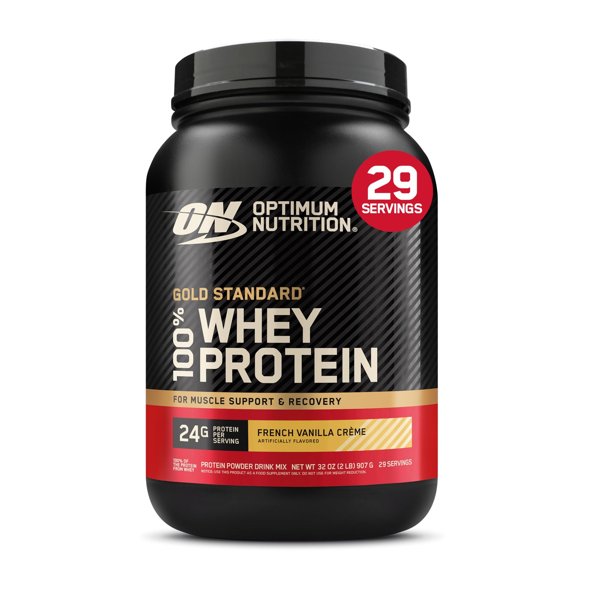 Optimum Nutrition Gold Standard 100% Whey Protein Powder, French Vanilla Creme, 32 oz