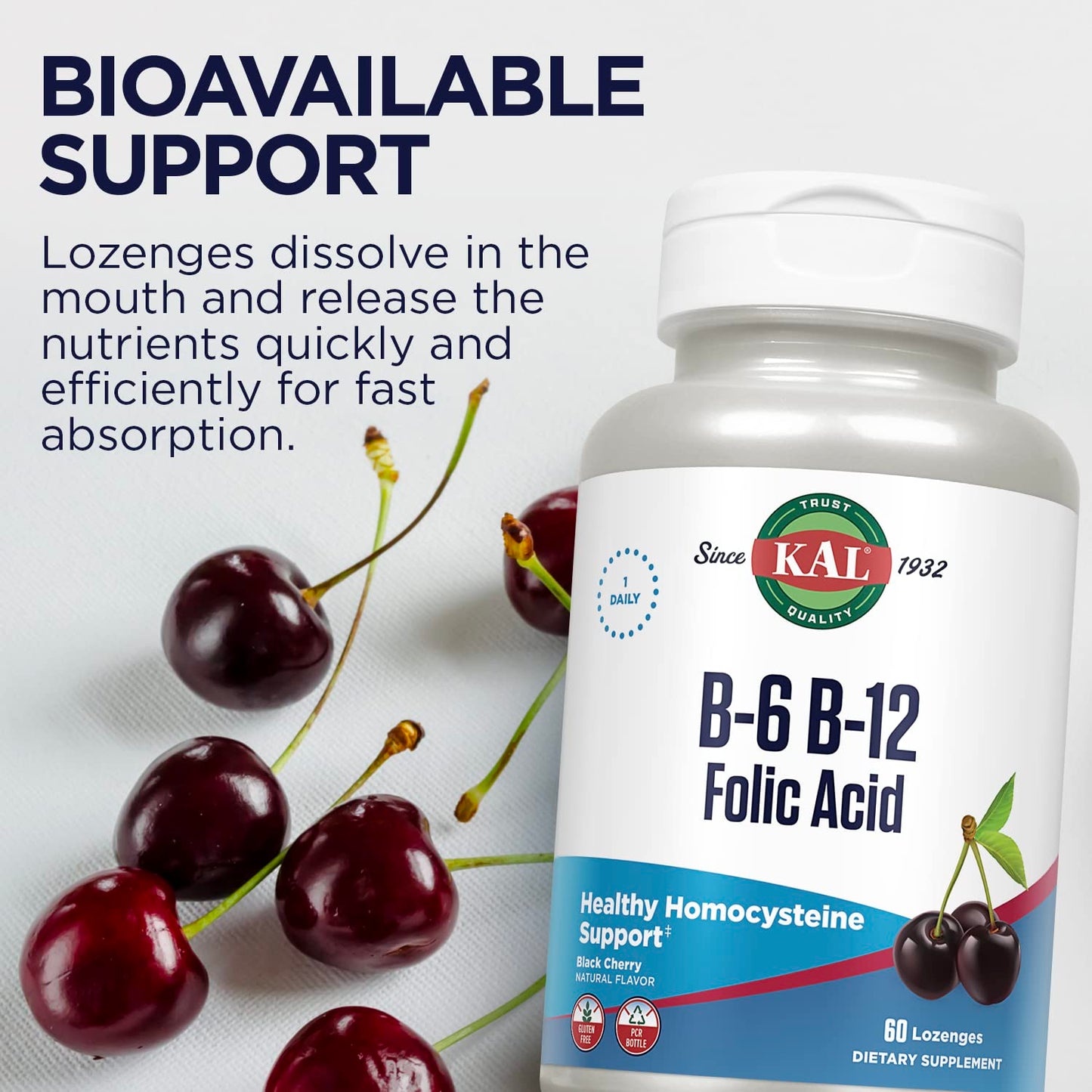 KAL Vitamin B-6 B-12 Folic Acid Supplement 60 Lozenges