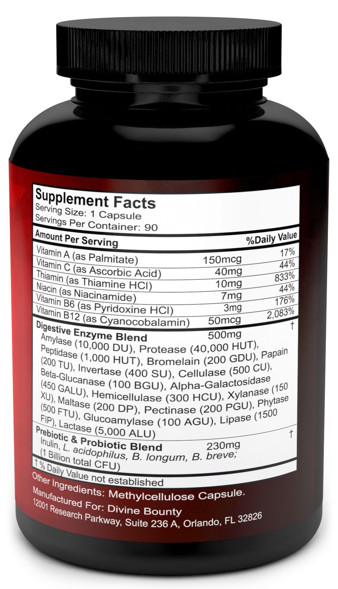 Divine Bounty Digestive Enzymes with Probiotics & Prebiotics with Lipase, Amylase, Bromelain Capsules 90