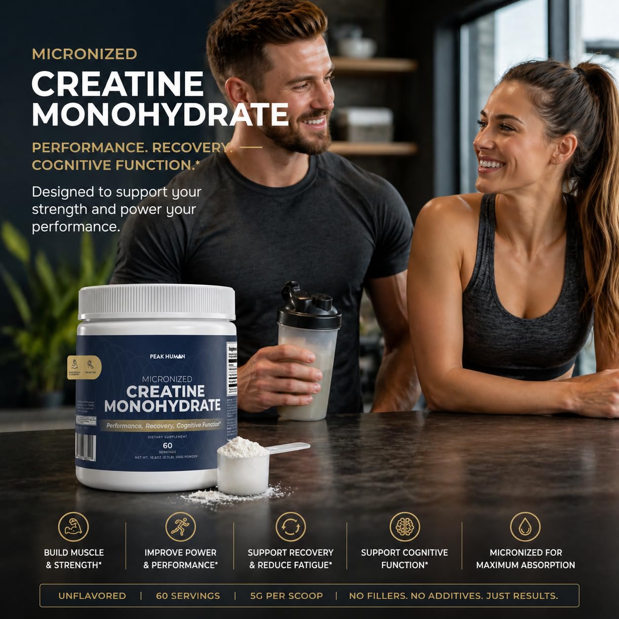 Peak Human Creatine Monohydrate Powder, 10.6 Ounce