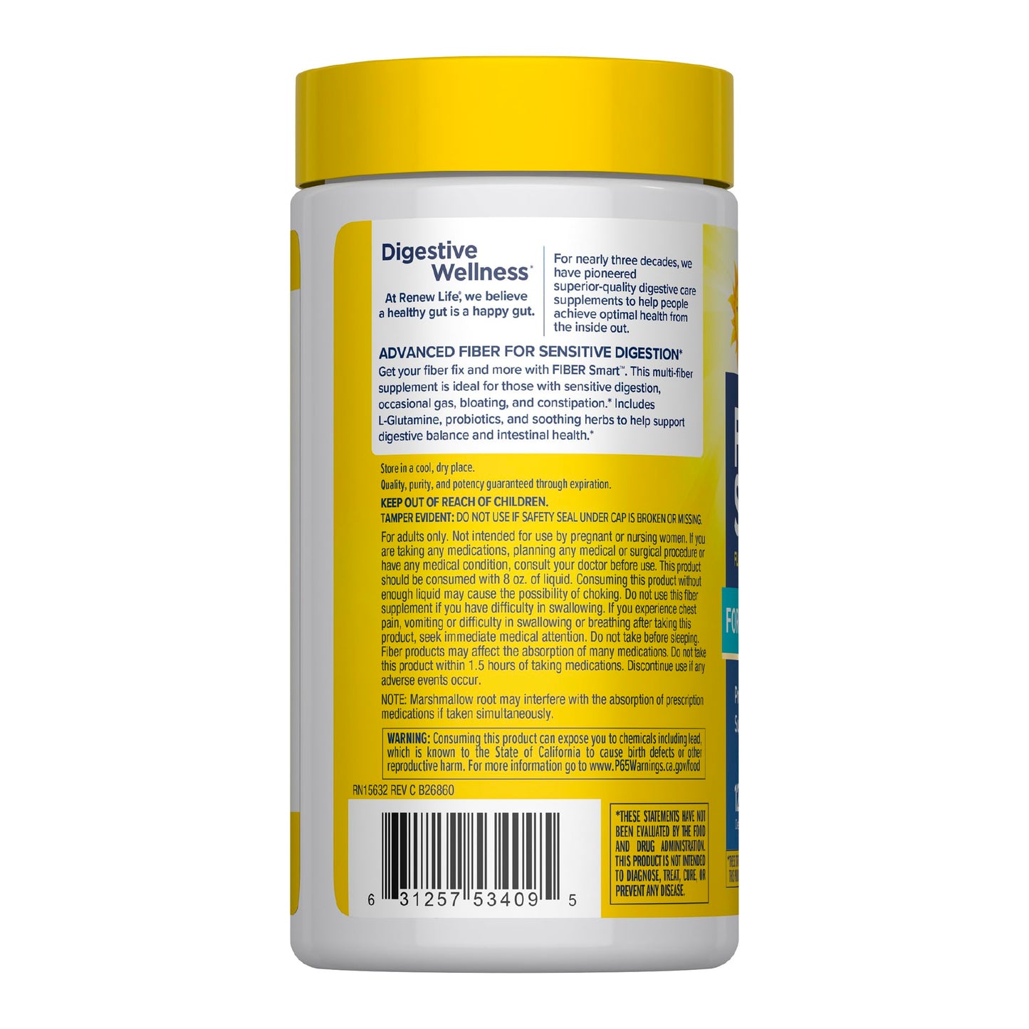 Renew Life Adult Fiber Supplement - Fiber Smart - Dietary Fiber - Gluten & Soy Free, 120 Capsules