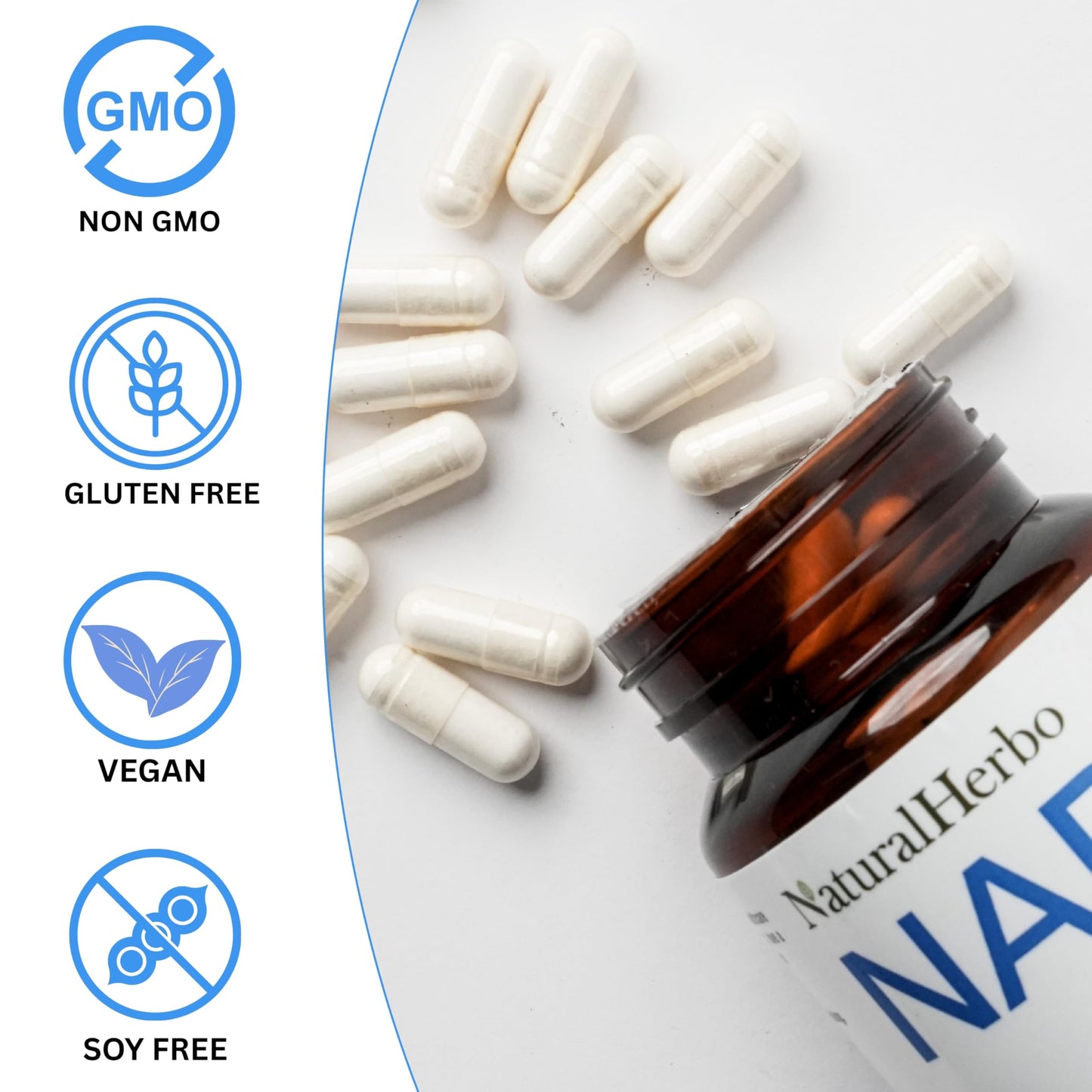 NaturalHerbo NAD+ Supplement 950mg Capsules, 60 Count