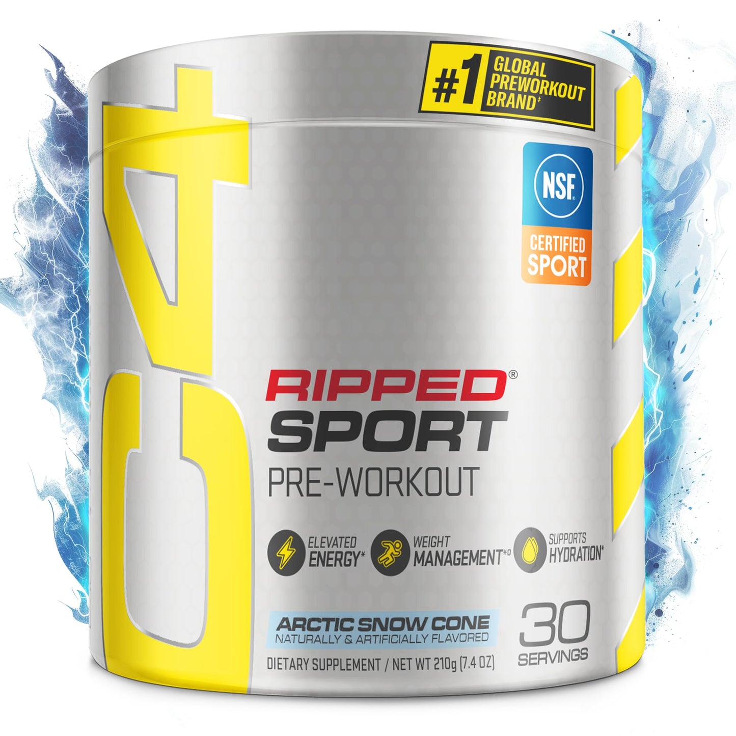 C4 Ripped Sport Pre Workout Powder Arctic Snow Cone, 7.4 oz, 30 Servings