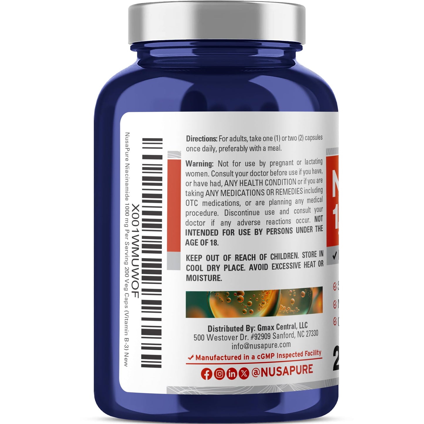 NusaPure Niacinamide 1000mg Capsule, 200 Count