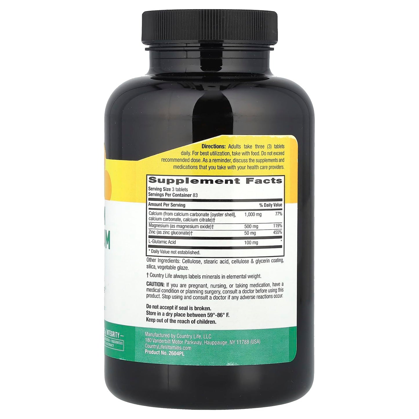 Country Life Calcium-Magnesium-Zinc Tablets 250