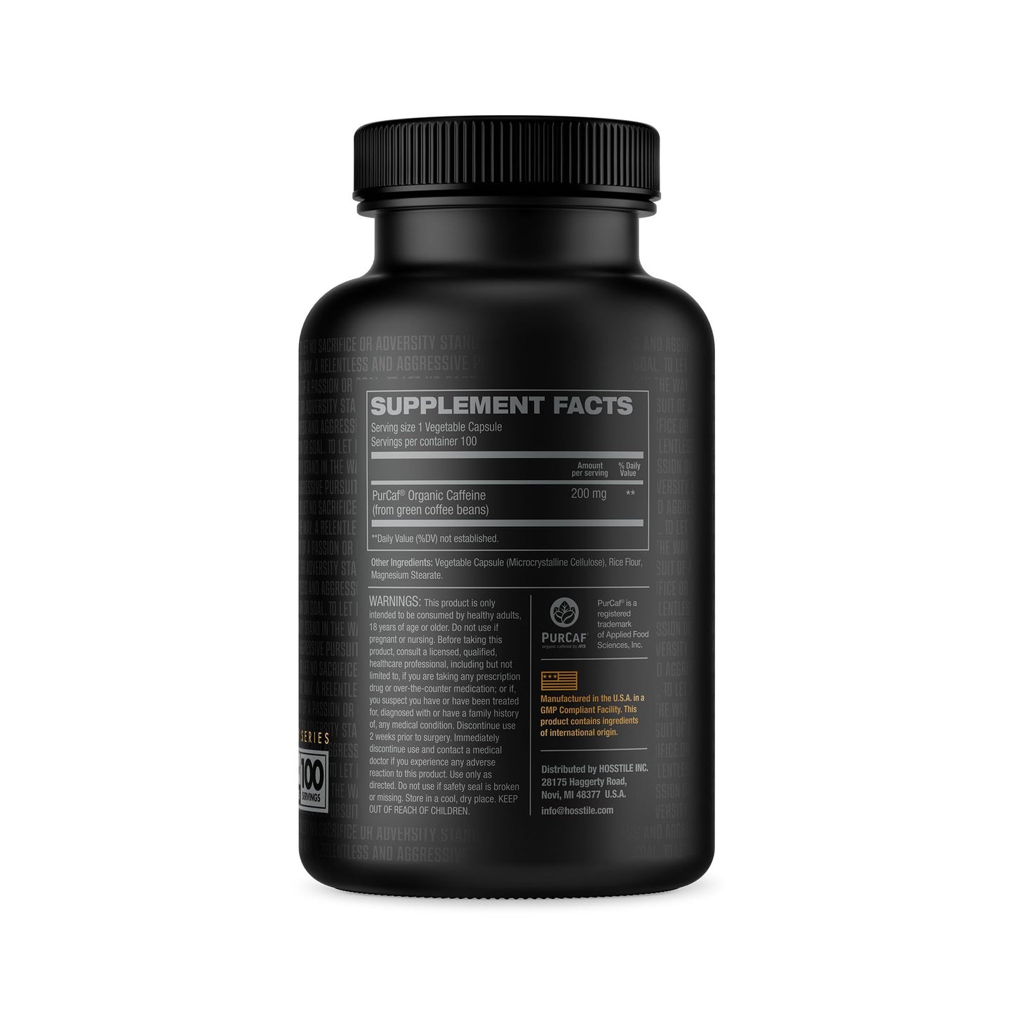 HOSSTILE PurCaf Organic Caffeine Capsules 100 Count