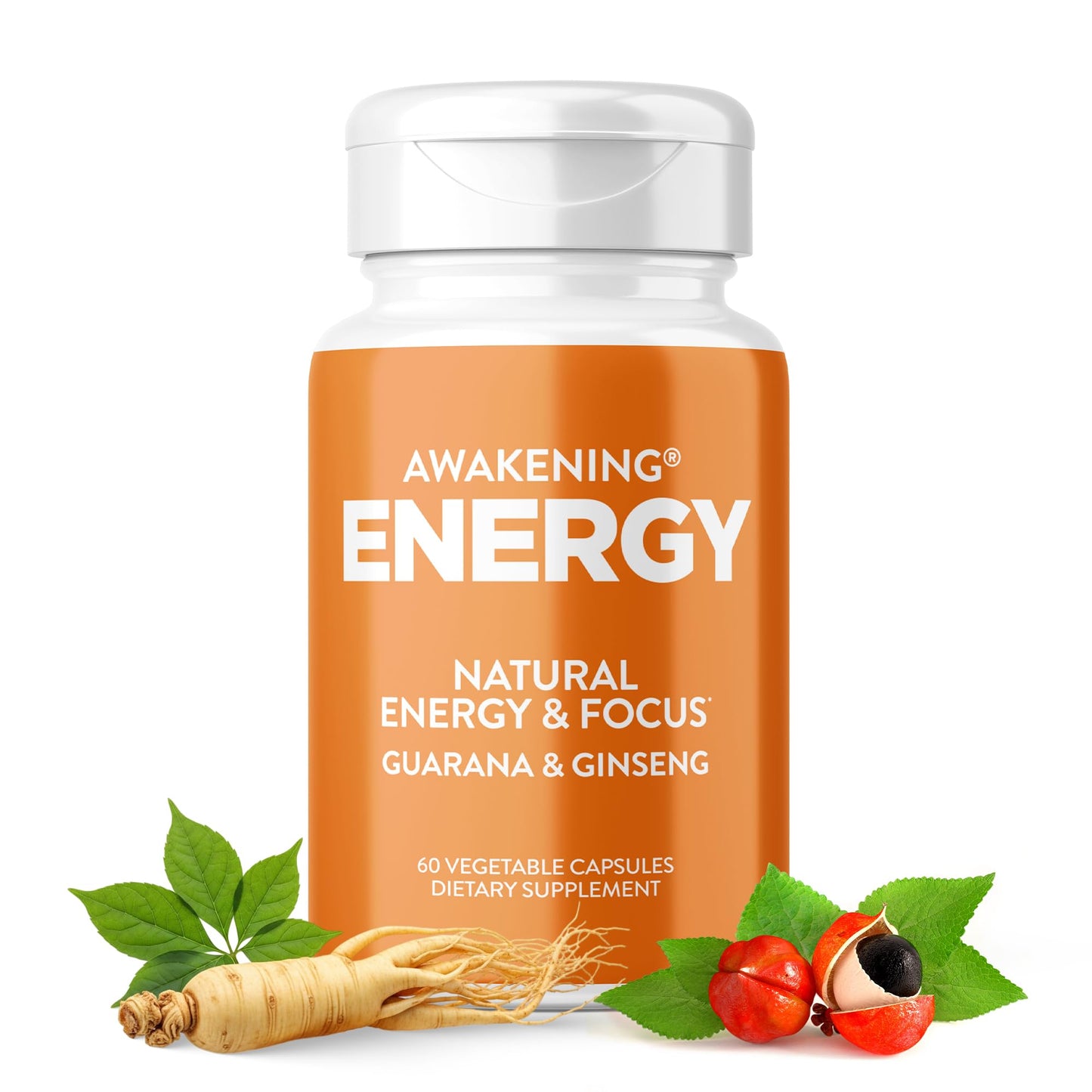 Oxygen Nutrition Awakening Natural Energy & Focus Supplement with Panax Ginseng, Guarana Extract & Chromium Picolinate Capsule, 60 Count