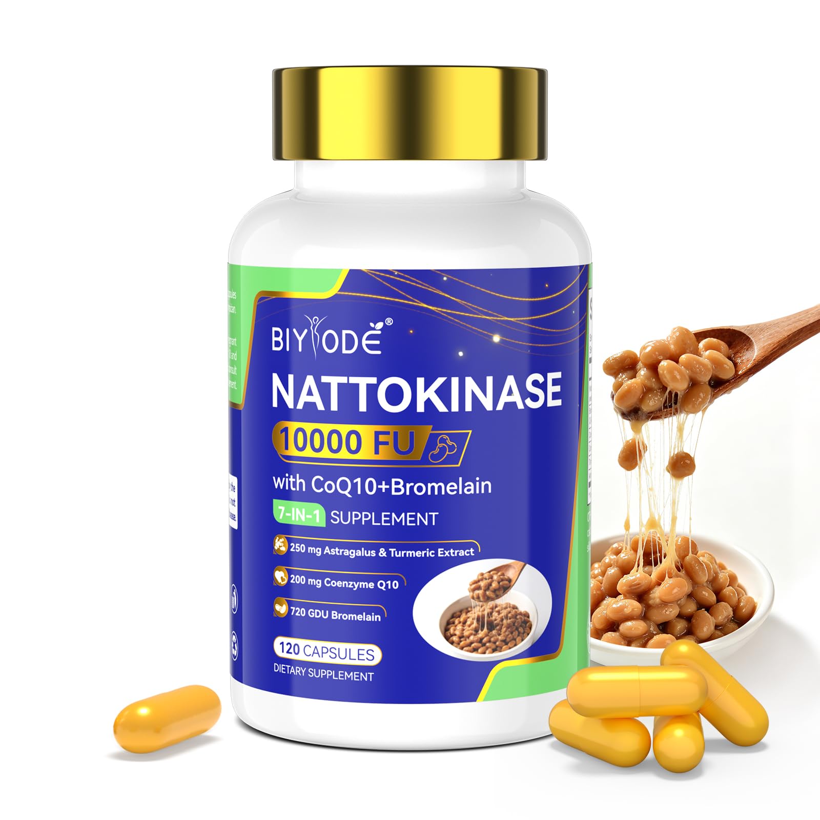 BIYODE Nattokinase 10000 FU Capsules, 120 Count