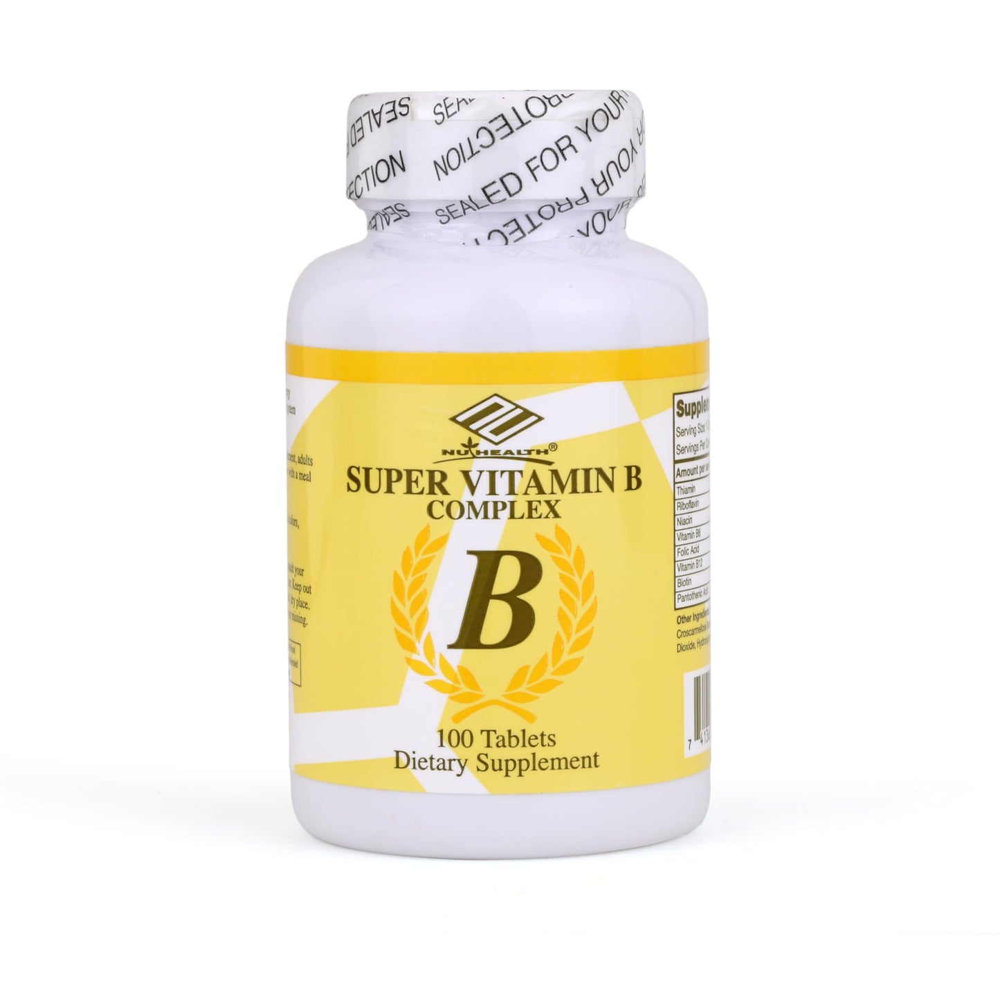 Nu-Health Super Vitamin B Complex, B12, B6 & Folic Acid Tablets, 100 Count