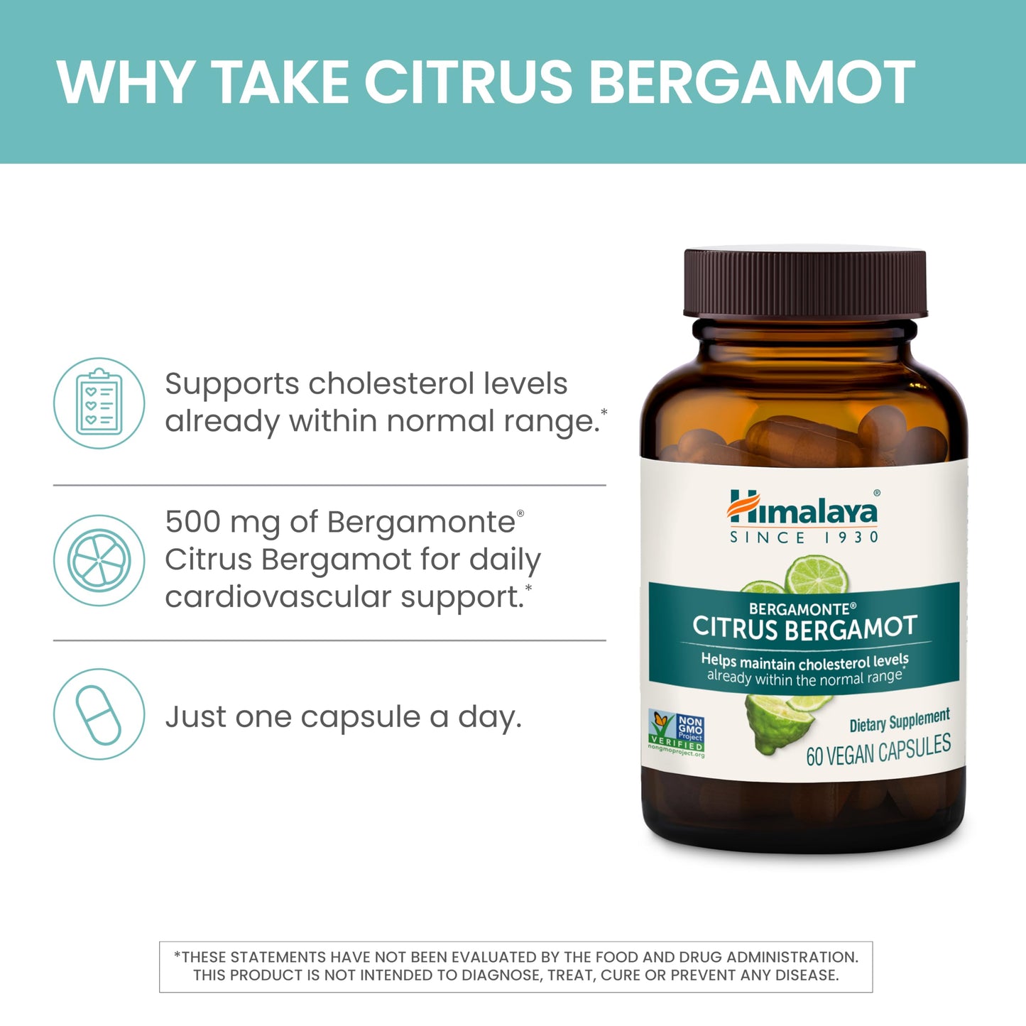Himalaya Citrus Bergamot 500 mg Bergamonte Extract Capsules, 60 Count