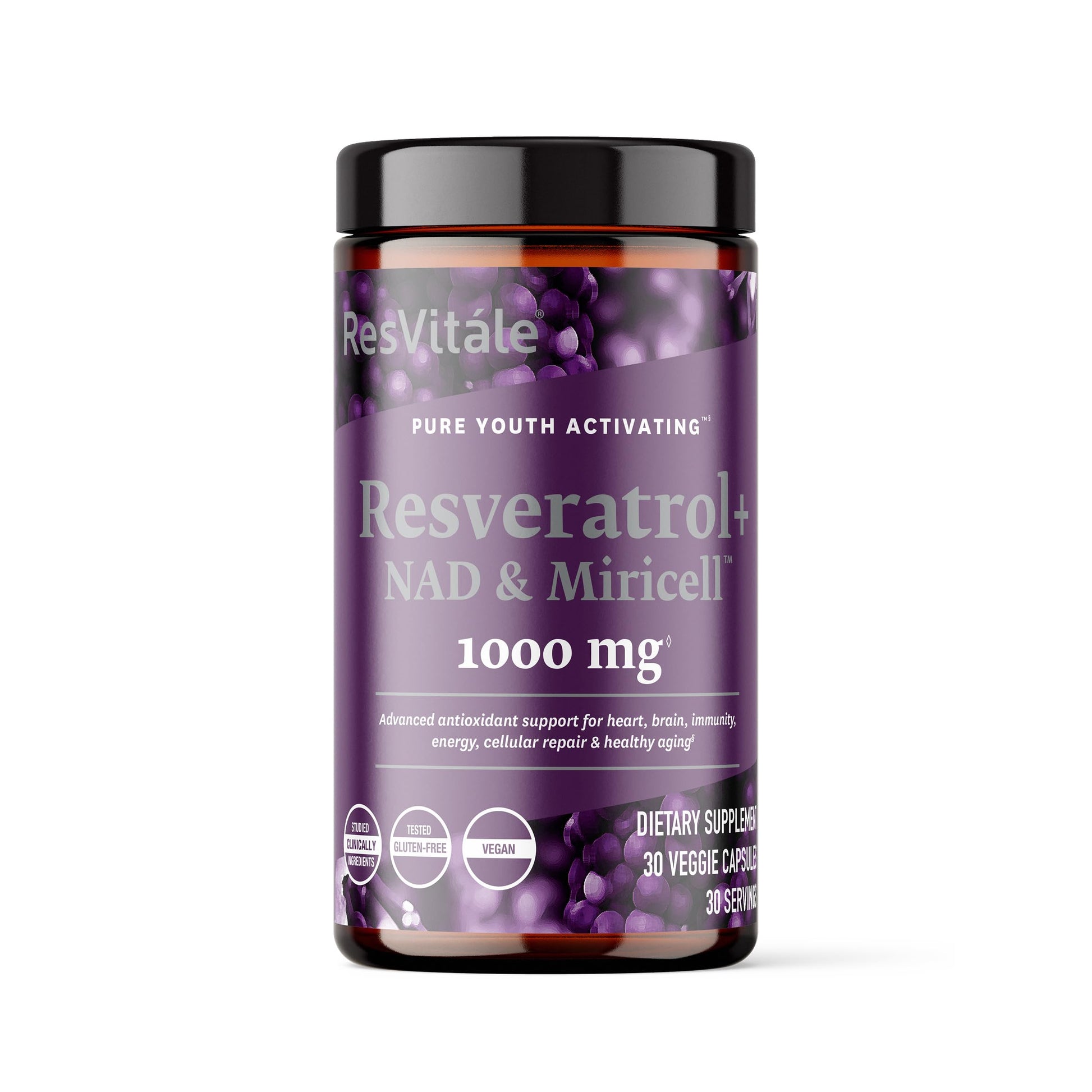 ResVitale Resveratrol + NAD & Miricell 1000 mg - Advanced Antioxidant Support for Brain, Heart, Energy & More - 30 Veggie Capsules