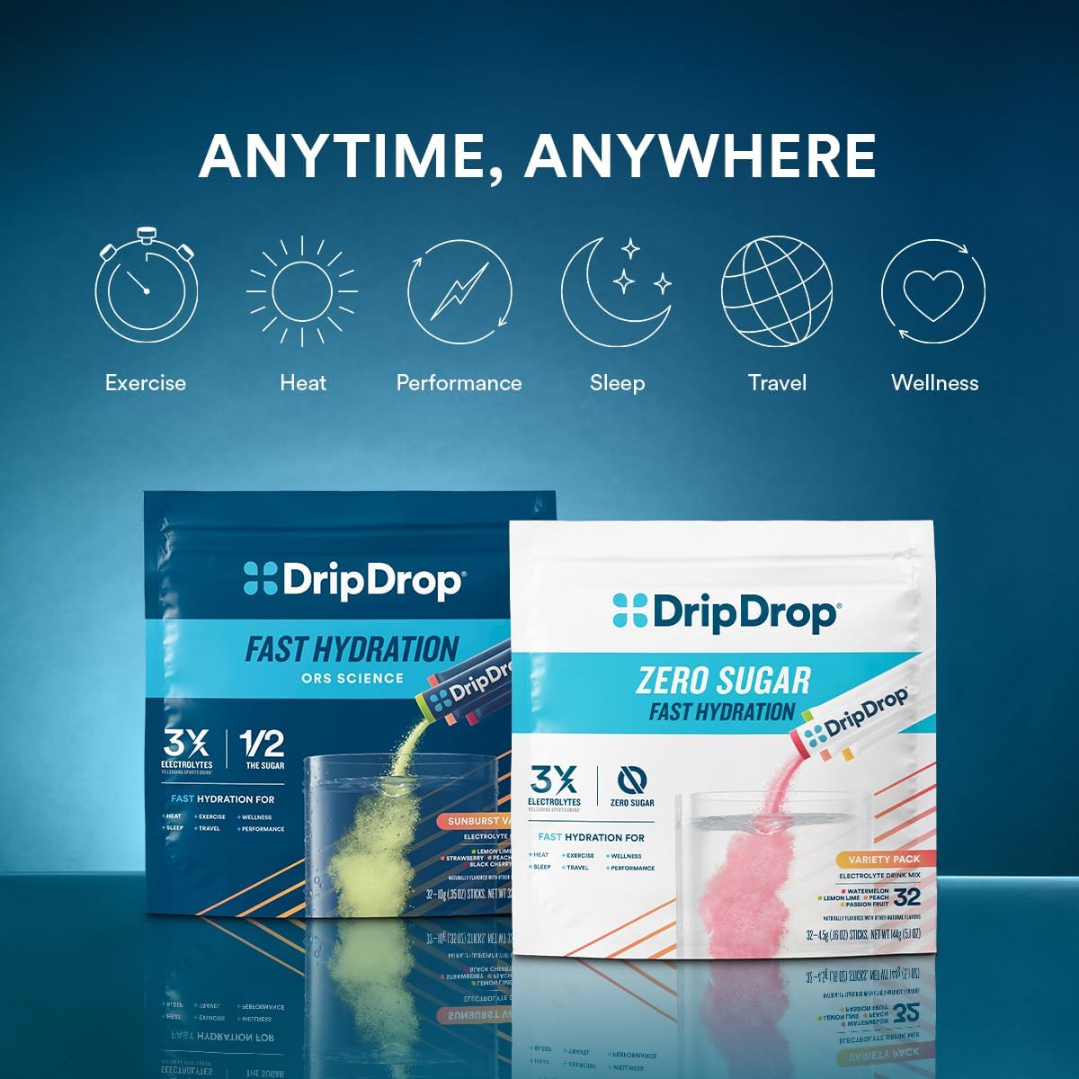 DripDrop Hydration Sunburst Variety Pack Electrolyte Packets Powder, 16 Count