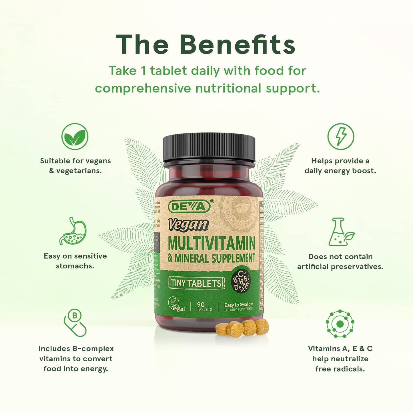 DEVA Tiny Tablets Vegan Multivitamin for Women & Men, 180 Tablets