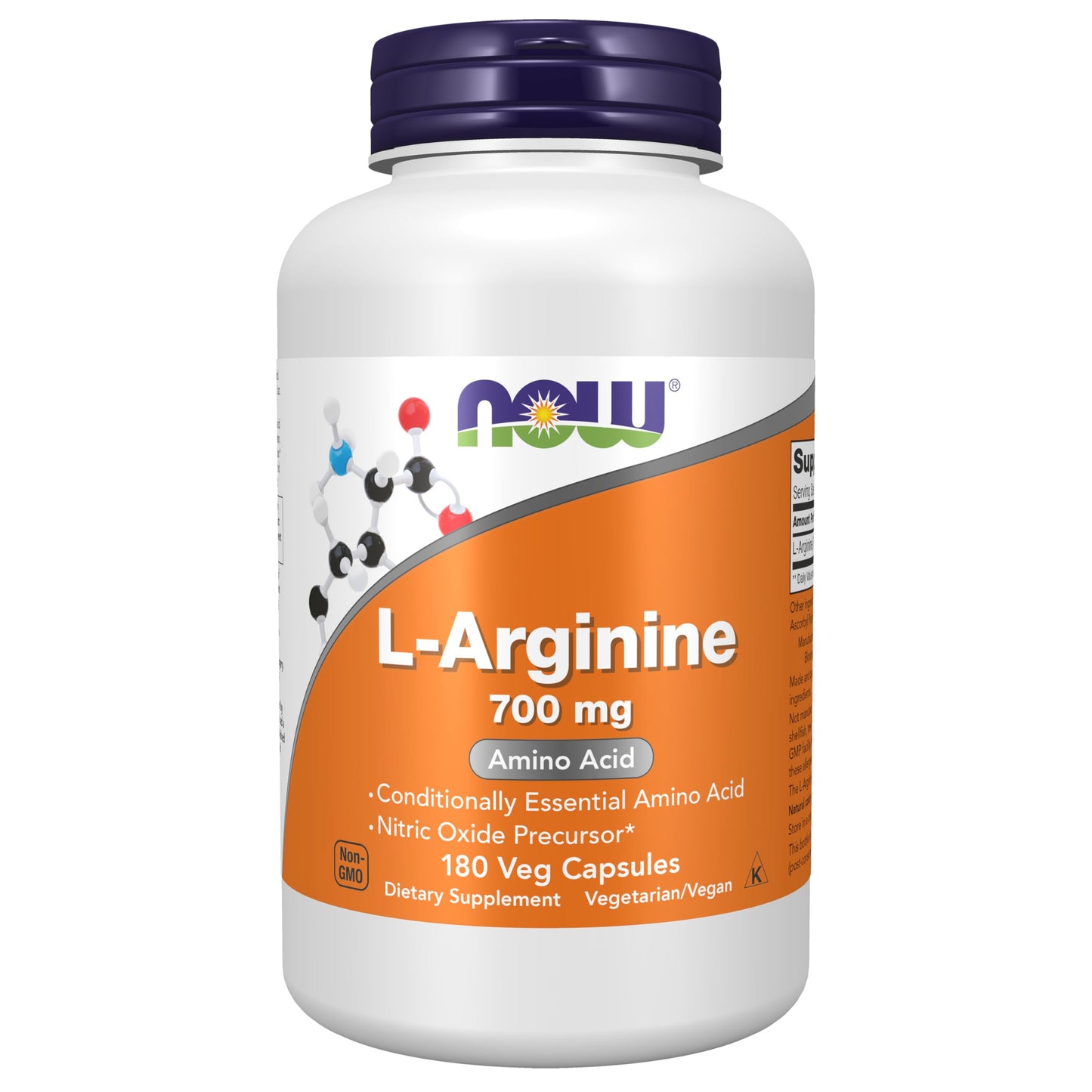 NOW Foods L-Arginine 700 mg, Nitric Oxide Precursor*, Amino Acid, 180 Veg Capsules
