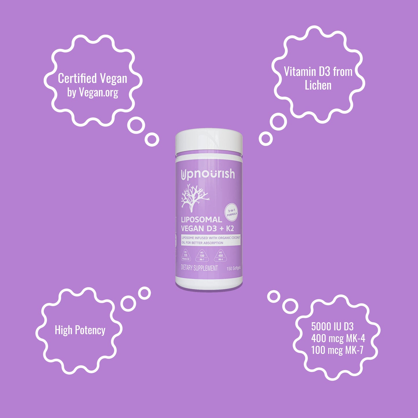 UpNourish Vitamin D3 and K2 Softgels, 150 Softgels