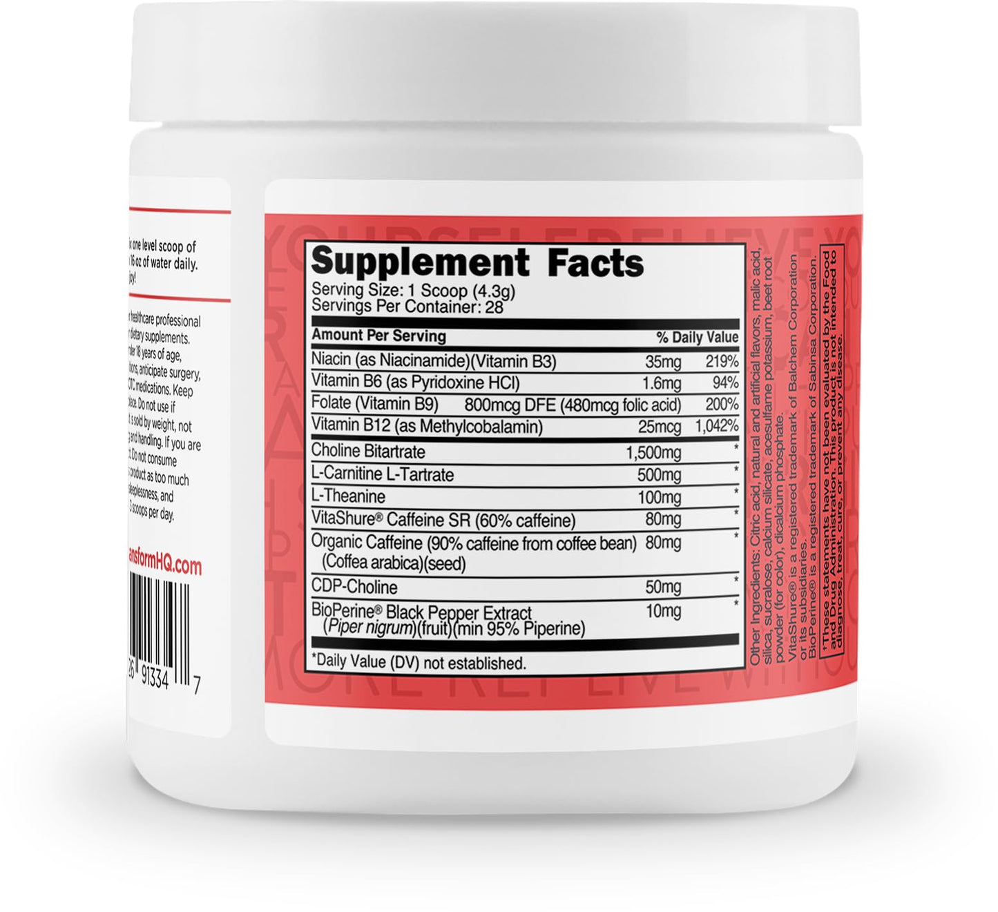 TransformHQ Energy & Focus Powder (Fruit Punch) 4.2 Ounce