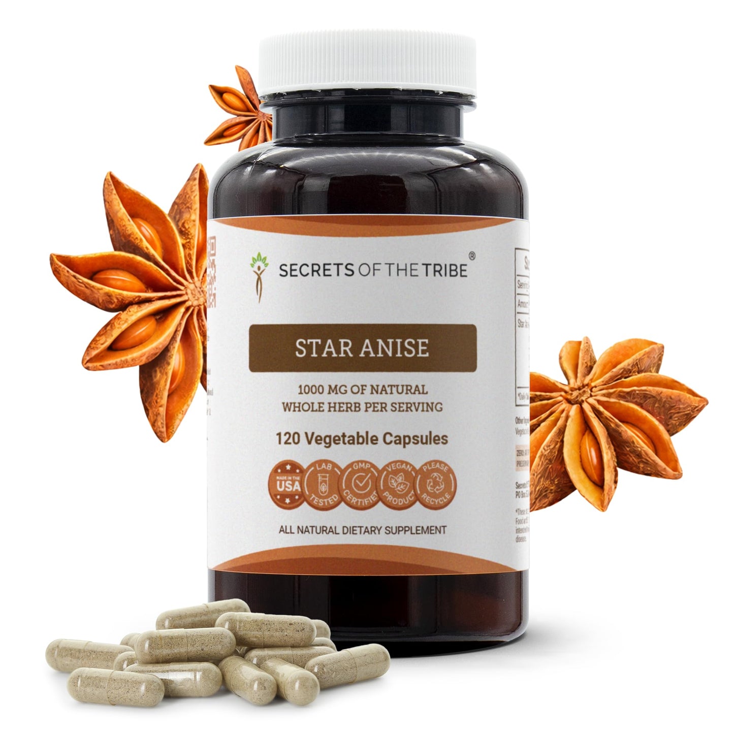 Secrets of the Tribe Star Anise Capsules 1000 mg, 120 Capsules